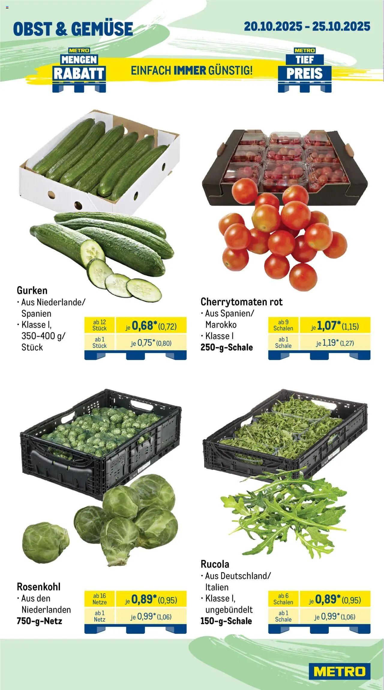 Metro Prospekt 	 – gültig ab 20.10.2025 | Seite: 10 | Produkte: Rucola, Gemüse, Obst, Gurken