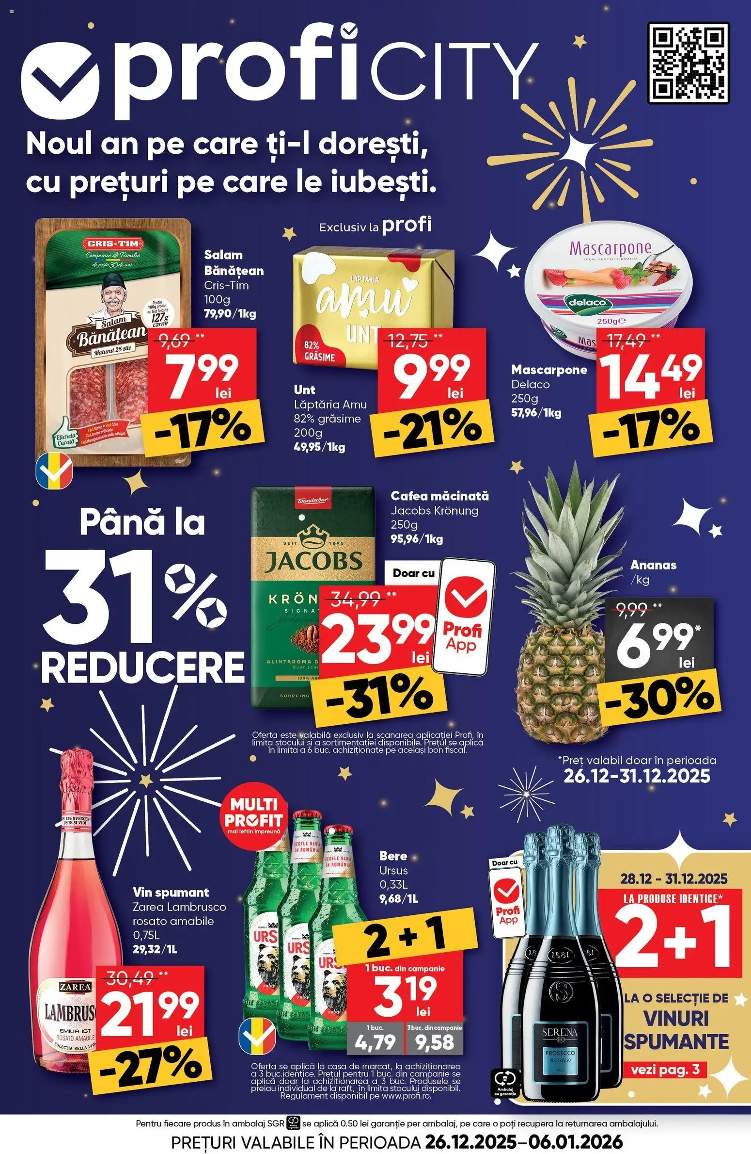Noul catalog Profi – valabil de la 26.12.2025 | Pagină: 1 | Produse: Light Kedi Konservesi, Tiramisu, Cafea, Bere