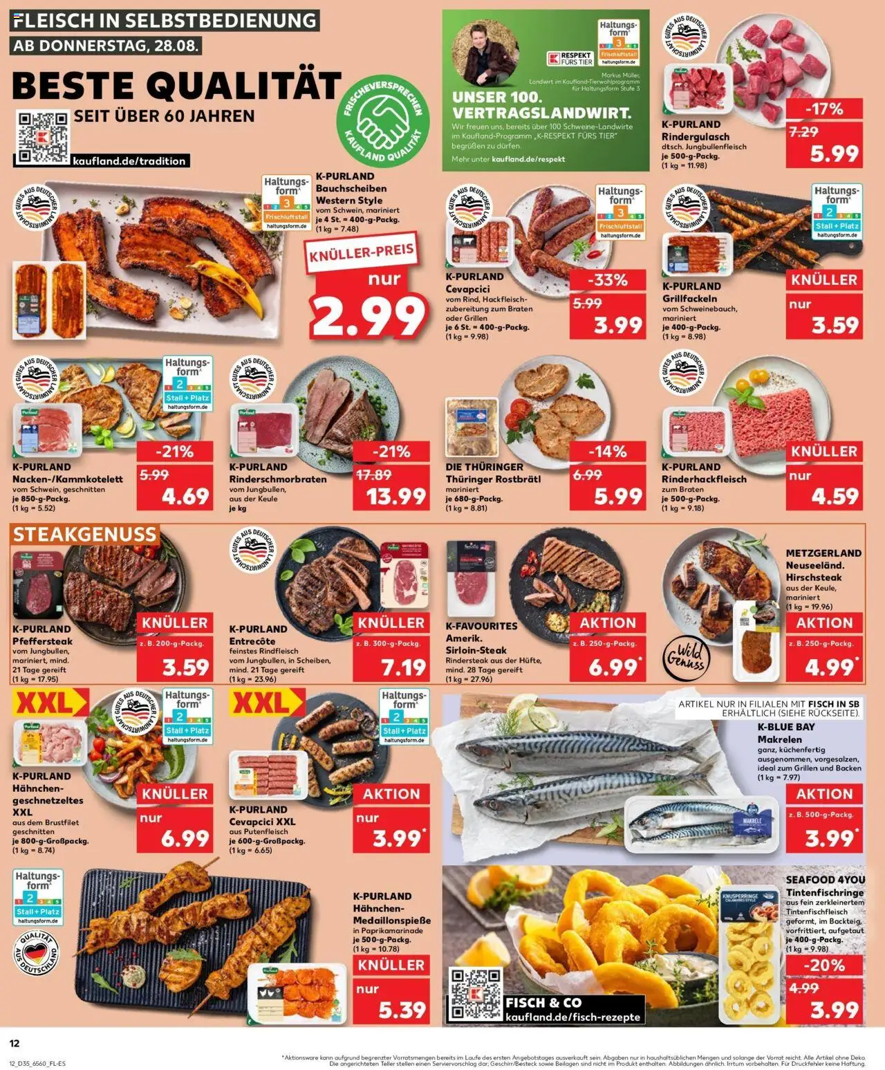 Kaufland prospekt Sinzig	 - gültig ab dem 28.08.2025 | Seite: 12 | Produkte: Rindergulasch, Cevapcici, Rindfleisch, Steak