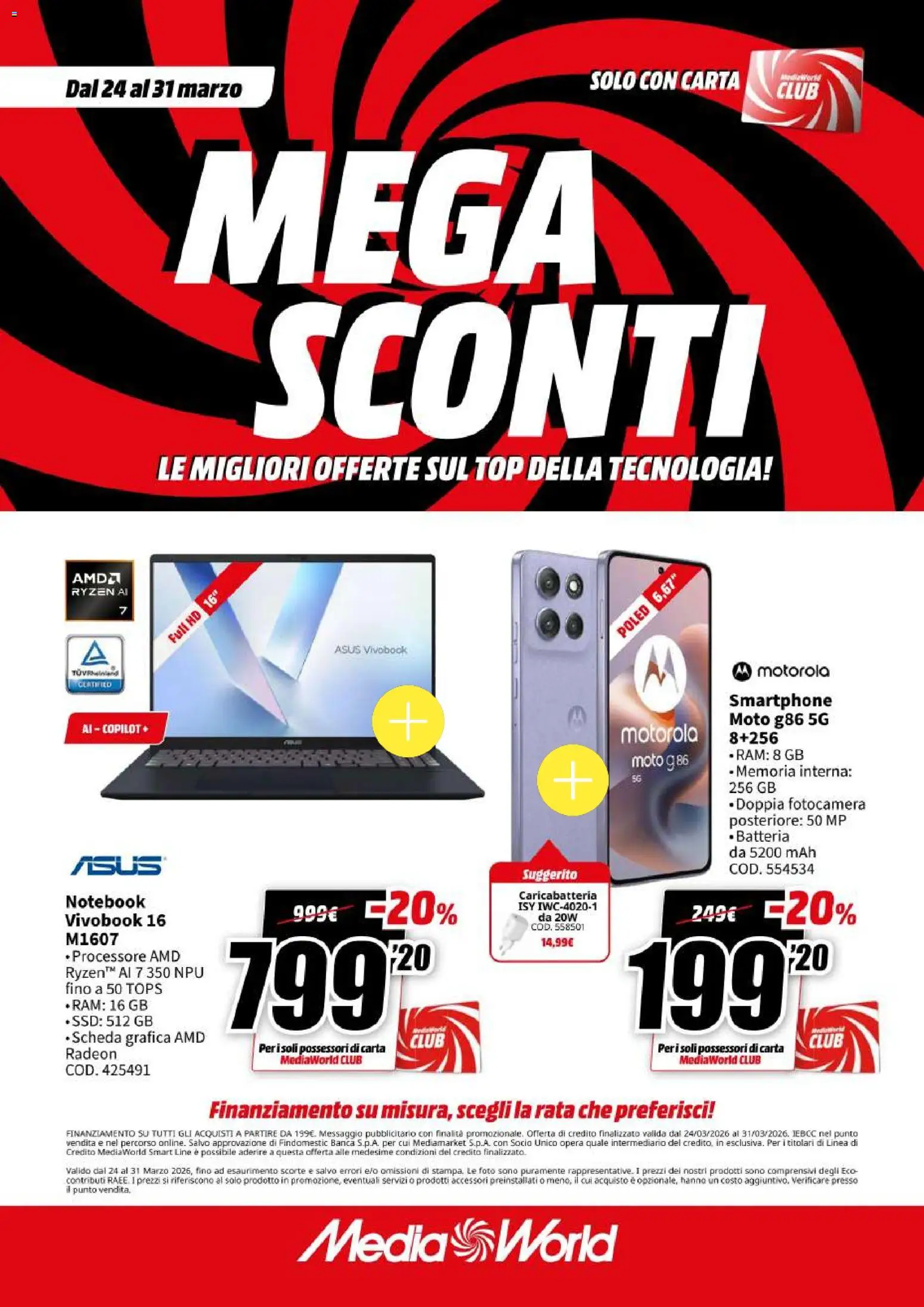 Volantino Media World del 24.03.2026 | Pagina: 1 | Prodotti: Notebook, Top, Smartphone, Fotocamera
