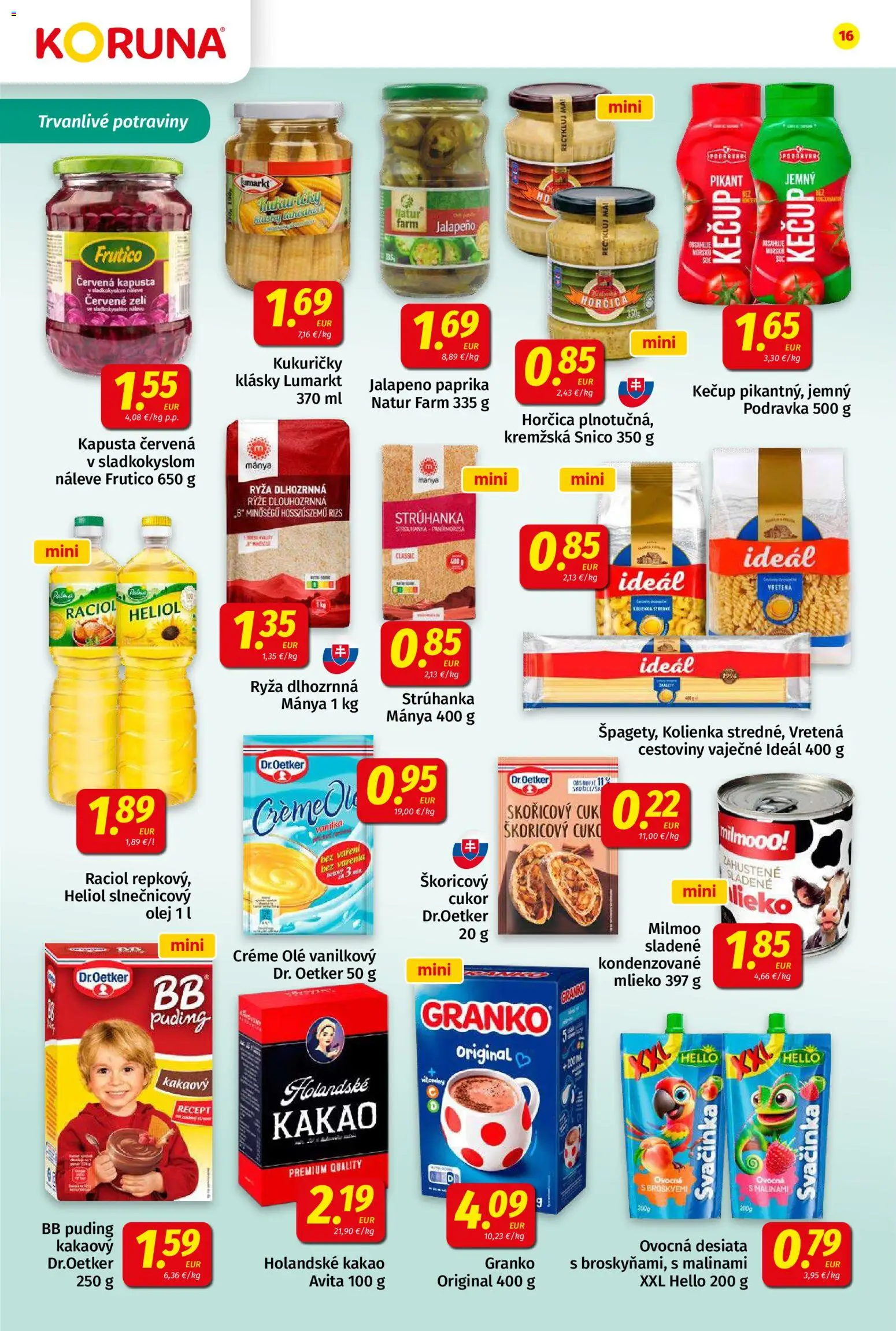 Nové Koruna akcie – leták je platný od 10.04.2026 | Strana: 16 | Produkty: Cestoviny, Kečup, Granko, Kakao