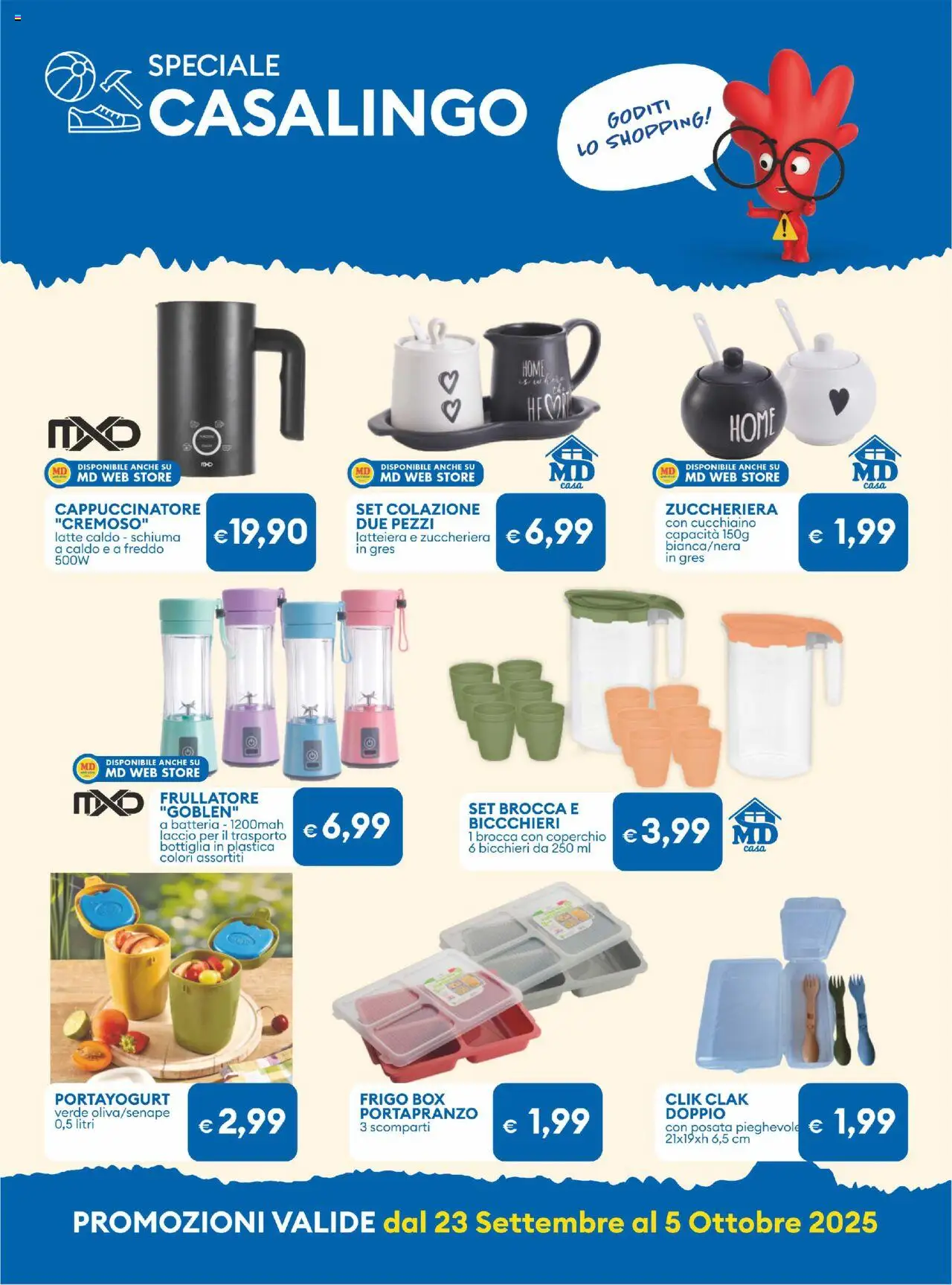 Volantino MD Discount del 23.09.2025 | Pagina: 22 | Prodotti: Frullatore, Latte, Bottiglia, Batteria