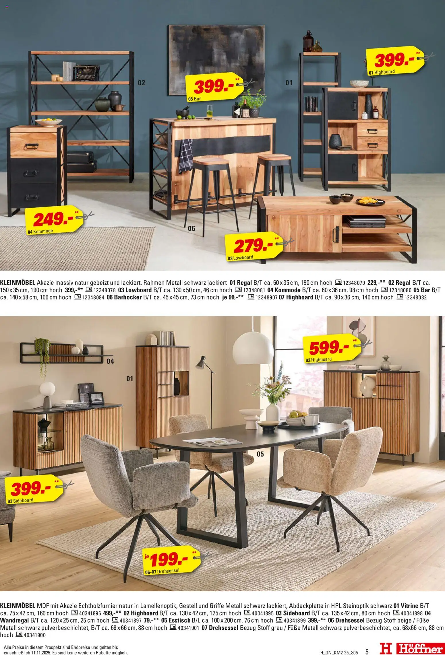 Höffner Kleinmöbel Spezial – gültig ab 29.10.2025 | Seite: 5 | Produkte: Lowboard, Esstisch, Kommode, Barhocker