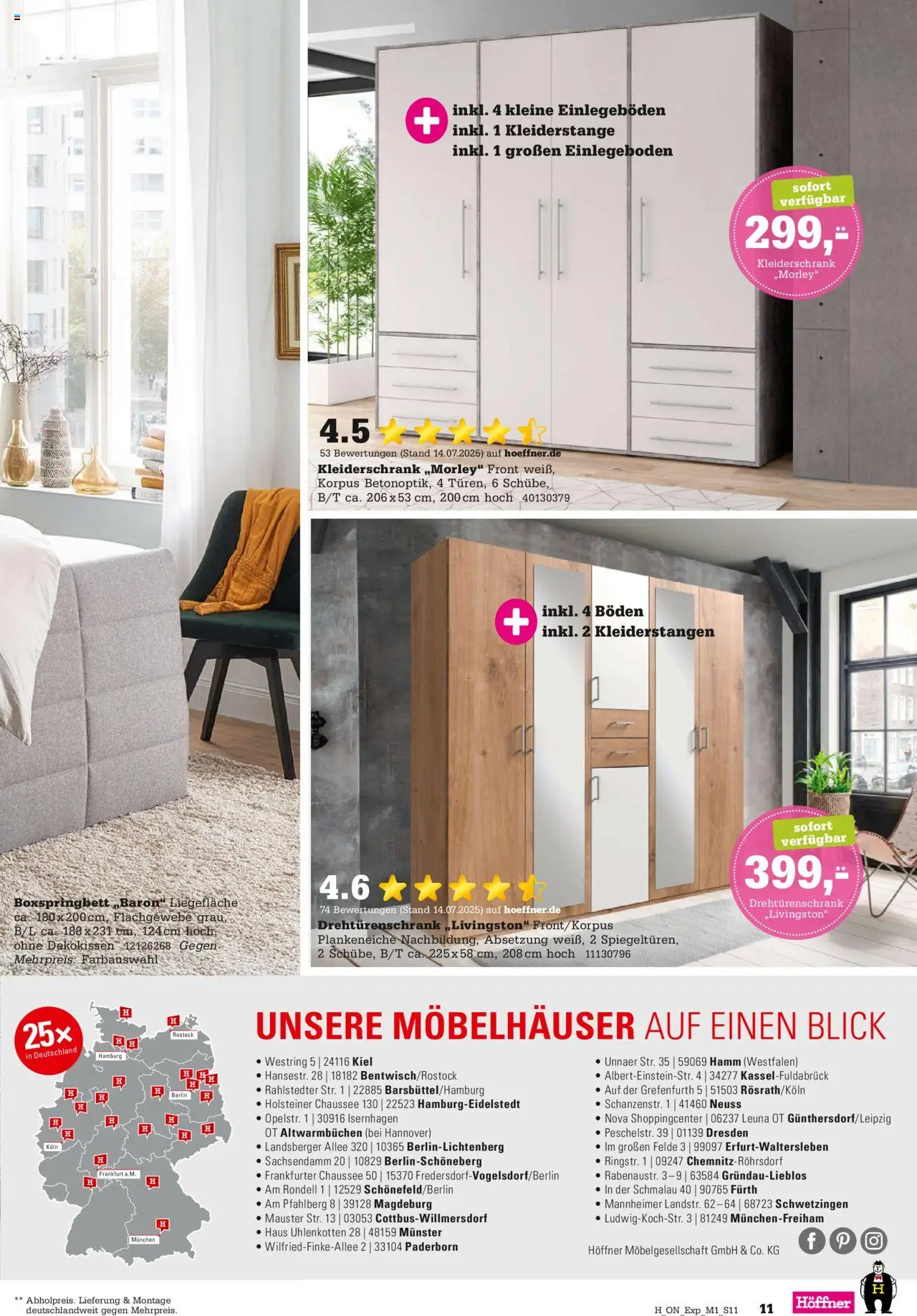 Höffner - Express Spezia - gültig ab dem 30.07.2025 | Seite: 11 | Produkte: Kleiderschrank, Drehtürenschrank, Boxspringbett