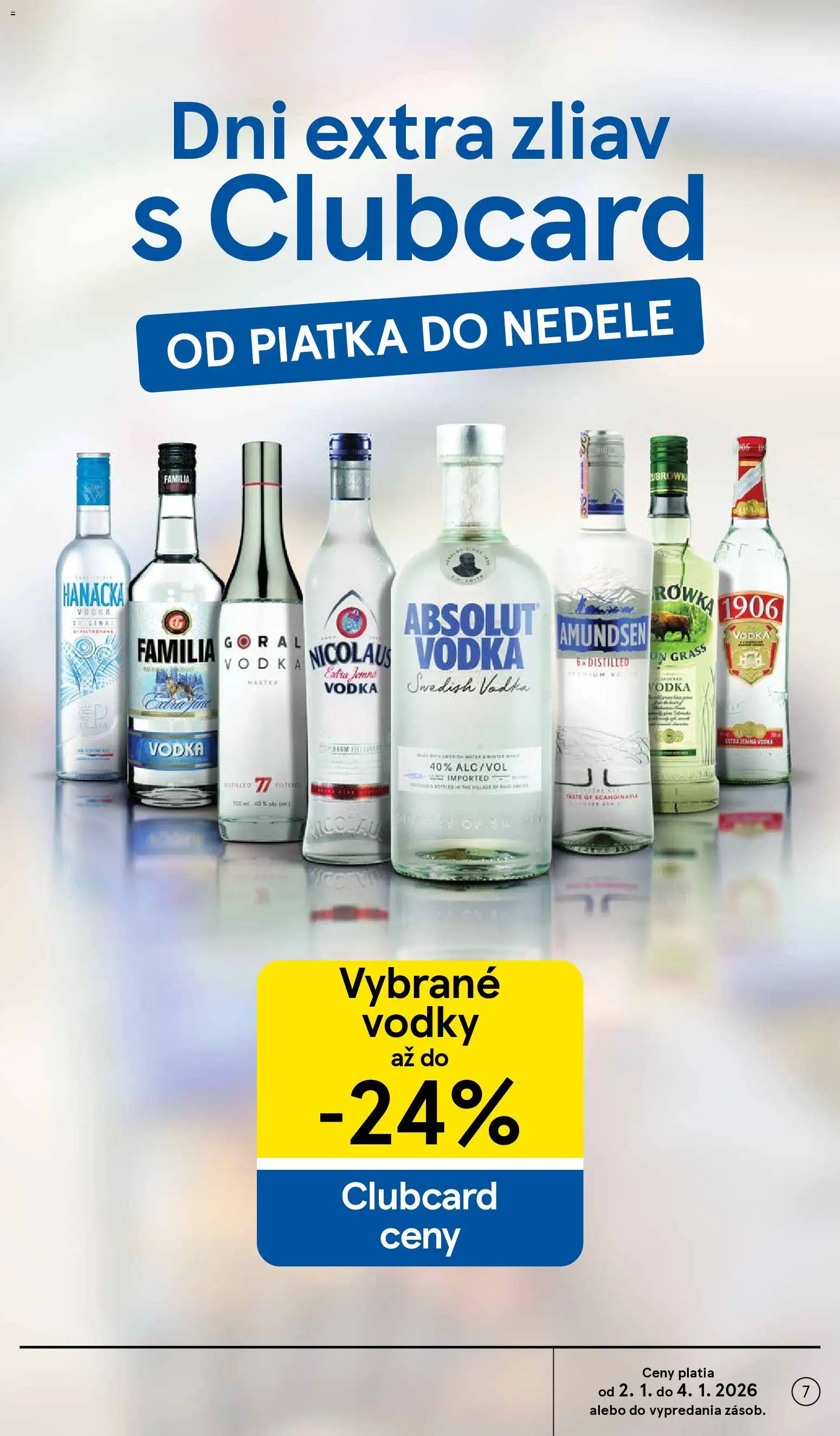Nové Tesco akcie – leták je platný od 02.01.2026 | Strana: 7 | Produkty: Vodka, Absolut vodka, Amundsen vodka, Nicolaus vodka