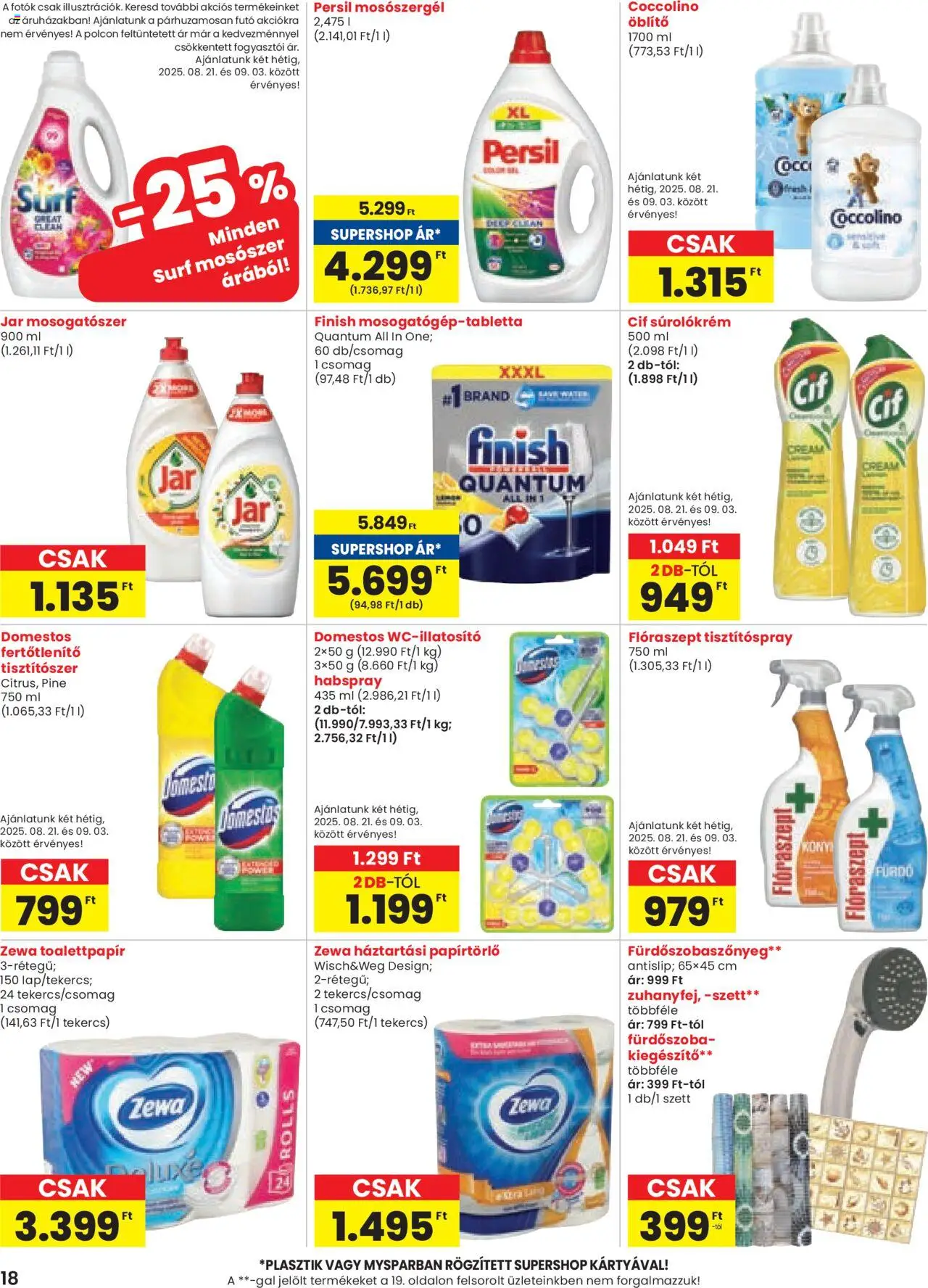 Spar akciós ujság - amely érvényes a következő dátumtól: 21.08.2025 | Oldal: 18 | Termékek: Papírtörlő, Öblítő, Fürdőszobaszőnyeg, Fürdőszoba
