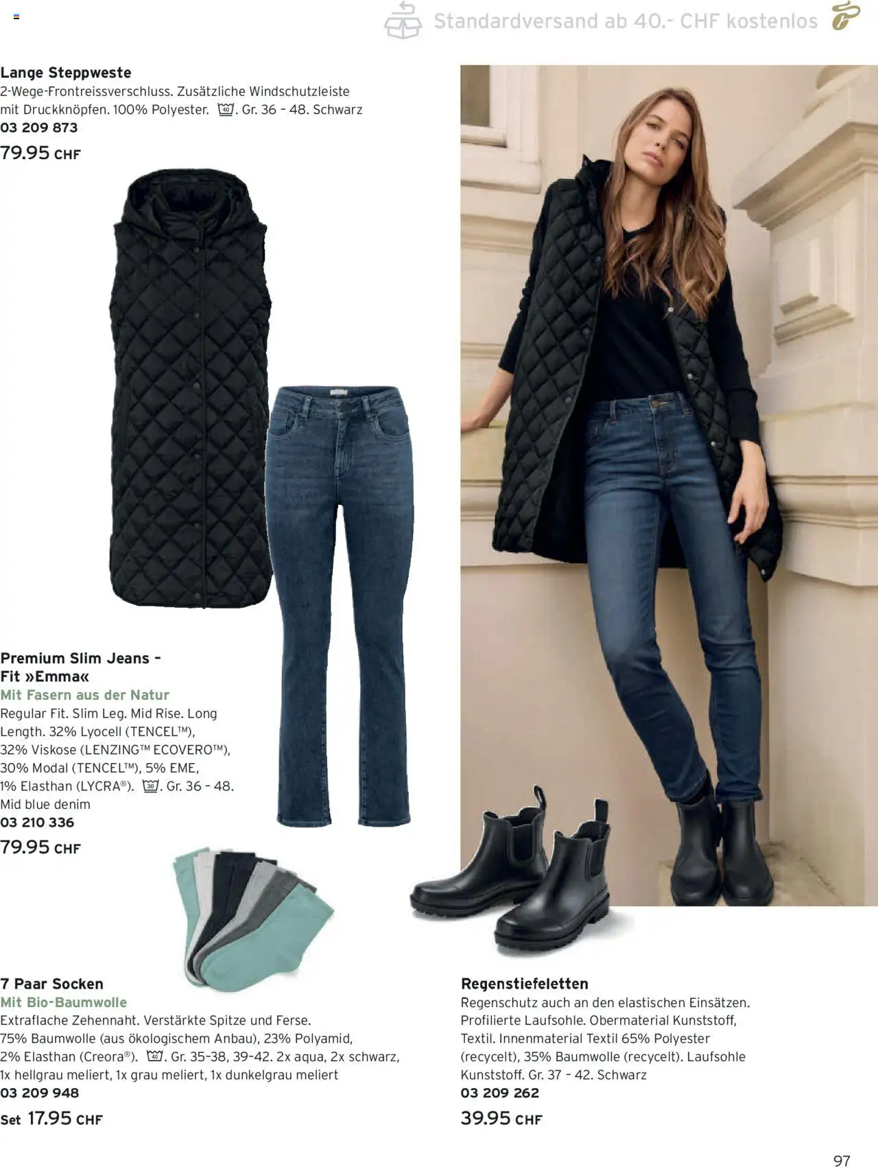 Tchibo Aktionen Herbst – gültig ab 24.09.2025 | Seite: 97 | Produkte: Steppweste, Socken, Jeans