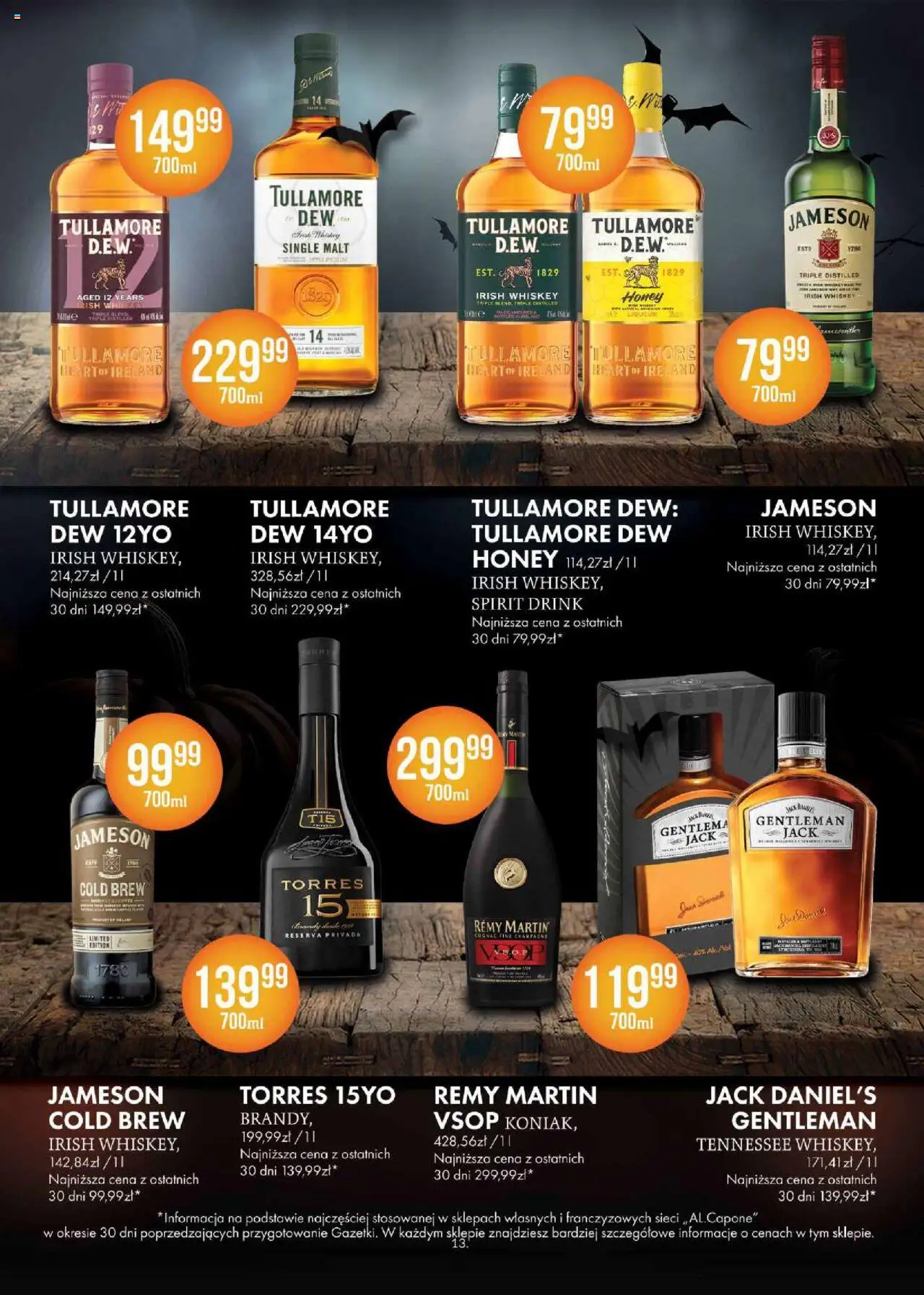 Al.Capone Gazetka od 13.10.2025 | Strona: 13 | Produkty: Jameson, Tullamore Dew, Jack Daniel's, Champagne