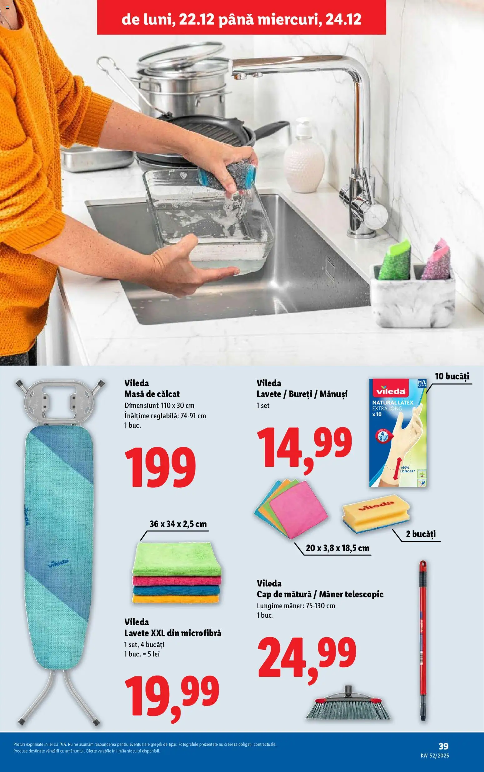 Noul catalog Lidl – valabil de la 22.12.2025 | Pagină: 39 | Produse: Mătură, Masă, Lavete, Masă de călcat