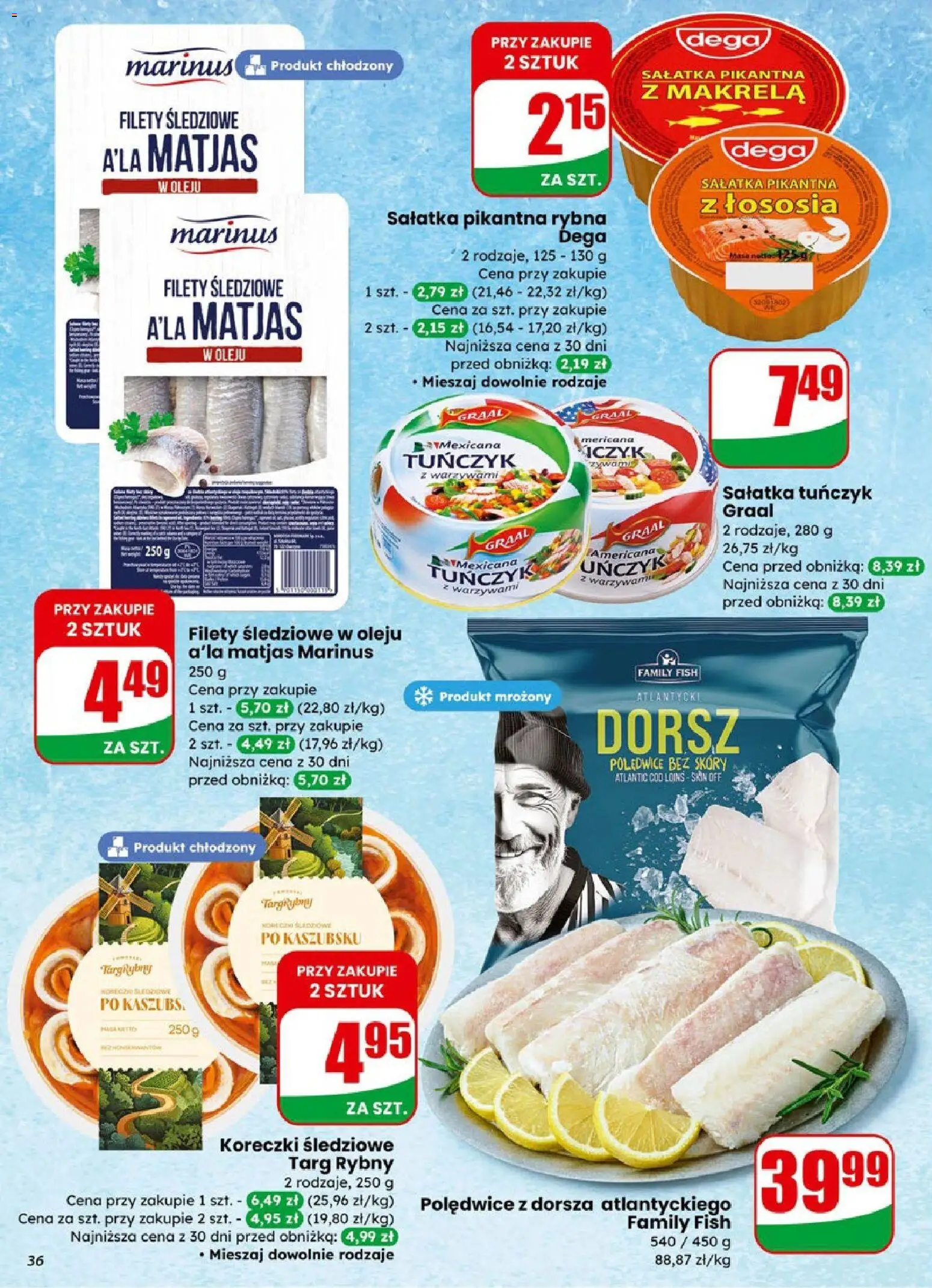 Dino Gazetka od 14.01.2026 | Strona: 36 | Produkty: Filety śledziowe a'la matjas, Makrela, Tuńczyk, Sałatka