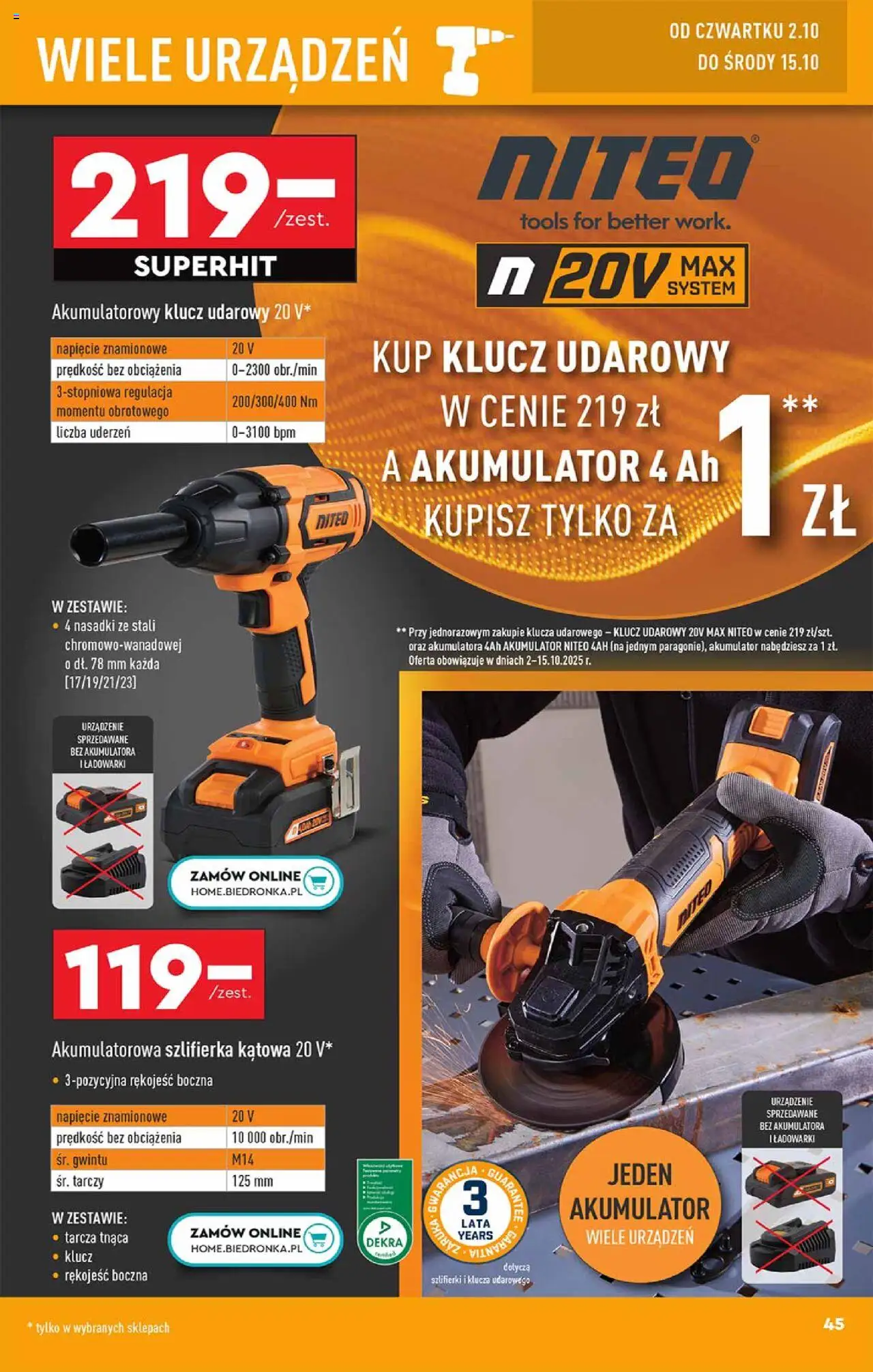 Biedronka gazetka - Hity i inspiracje od 29.09.2025 | Strona: 45 | Produkty: Klucz udarowy, Szlifierka