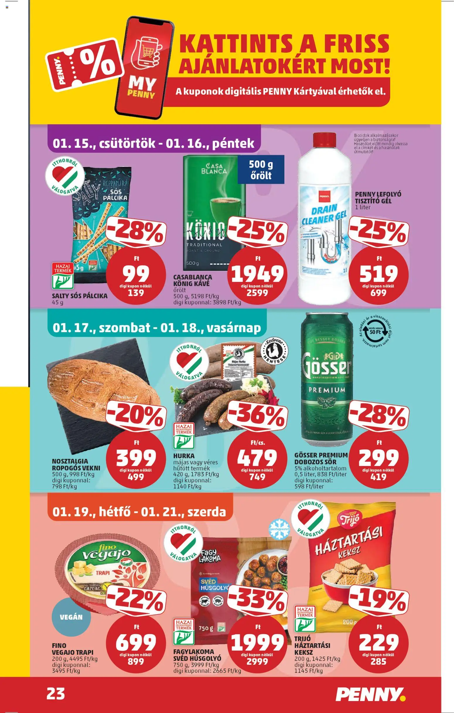 PENNY akciós ujság - amely érvényes a következő dátumtól: 15.01.2026 | Oldal: 27 | Termékek: Háztartási keksz, Gösser, Hurka, Vegán