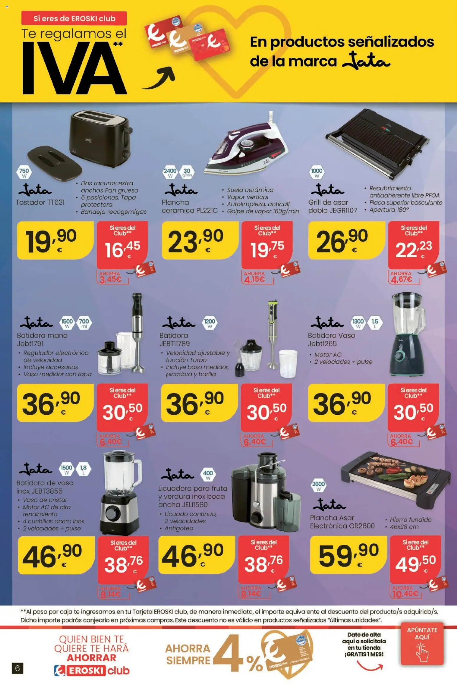 Eroski Oh Qué tecno │ válido desde el 23.04.2026 | Página: 6 | Productos: Plancha, Batidora, Tostador, Bandeja