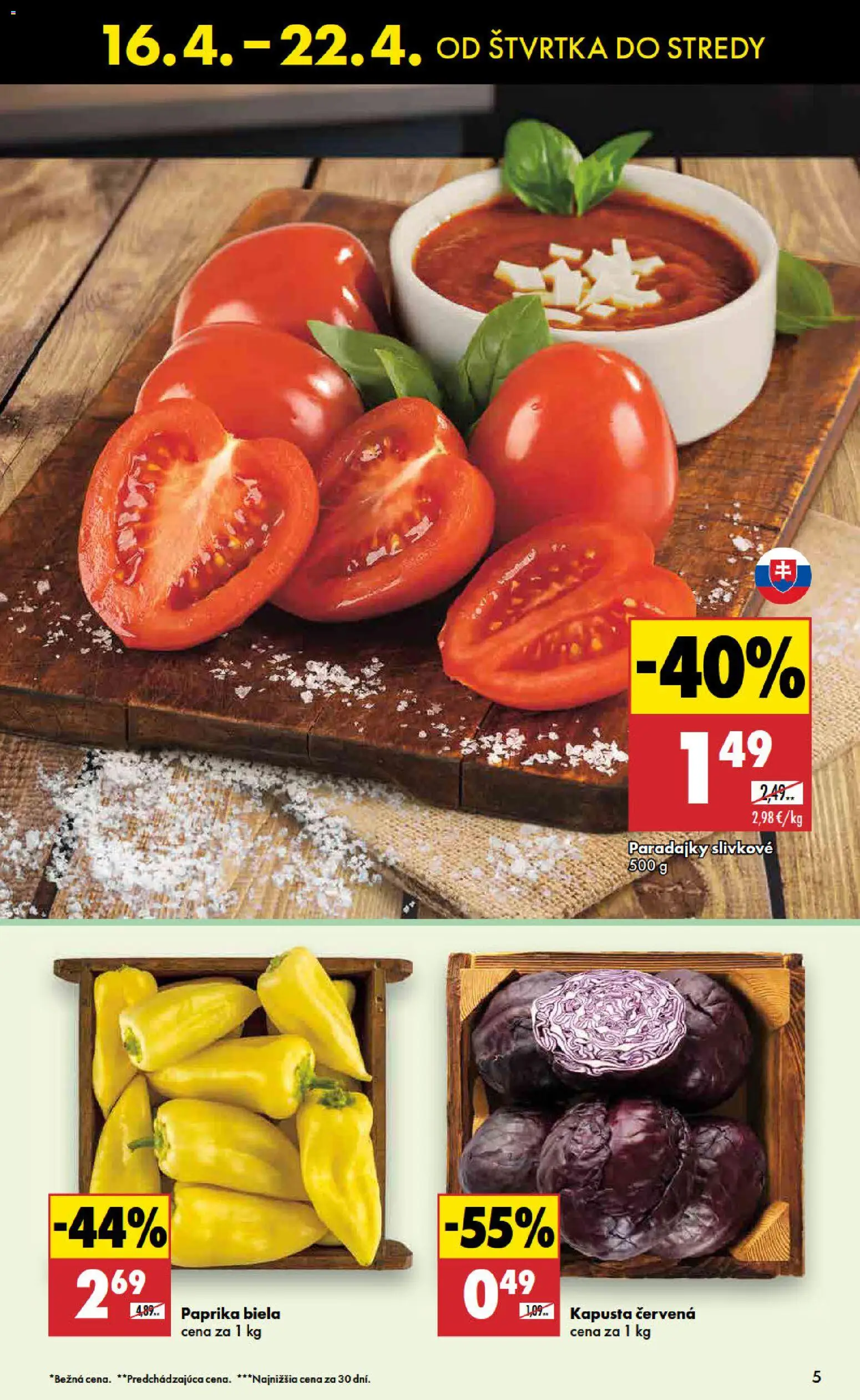 Nové Biedronka akcie – leták je platný od 16.04.2026 | Strana: 5 | Produkty: Paprika, Kapusta, Paradajky, Kapusta červená