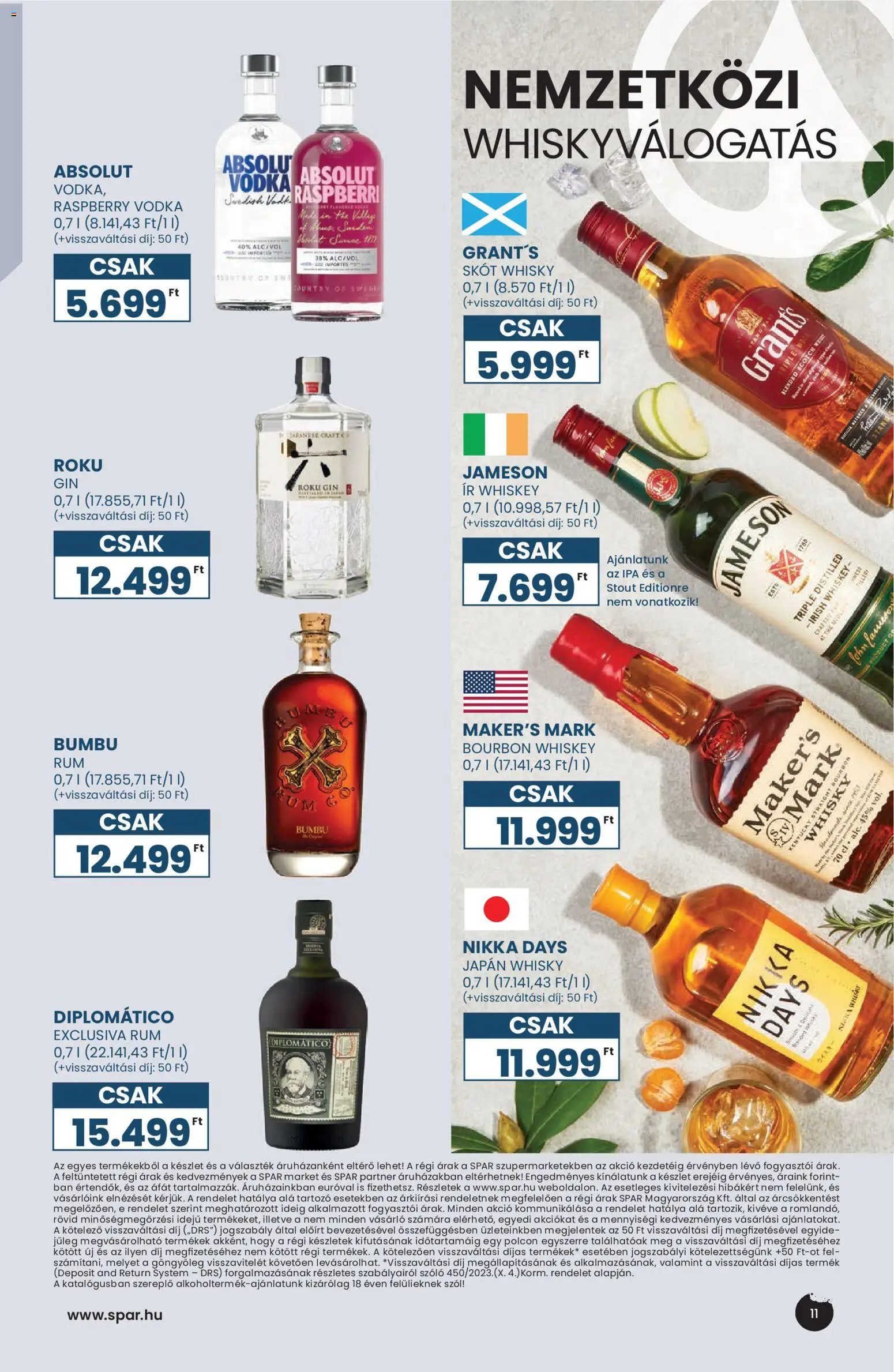 Spar akciós ujság - amely érvényes a következő dátumtól: 29.04.2026 | Oldal: 11 | Termékek: Szőlő, Jameson, Vodka, Whisky