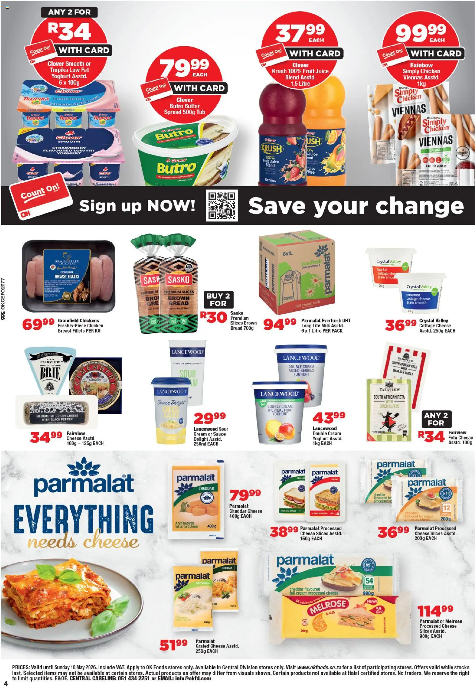 New OK Foods catalogue – valid from 24.04.2026 | Page: 4 | Products: Milk, Cottage cheese, Sauce, Máscara de pestañas