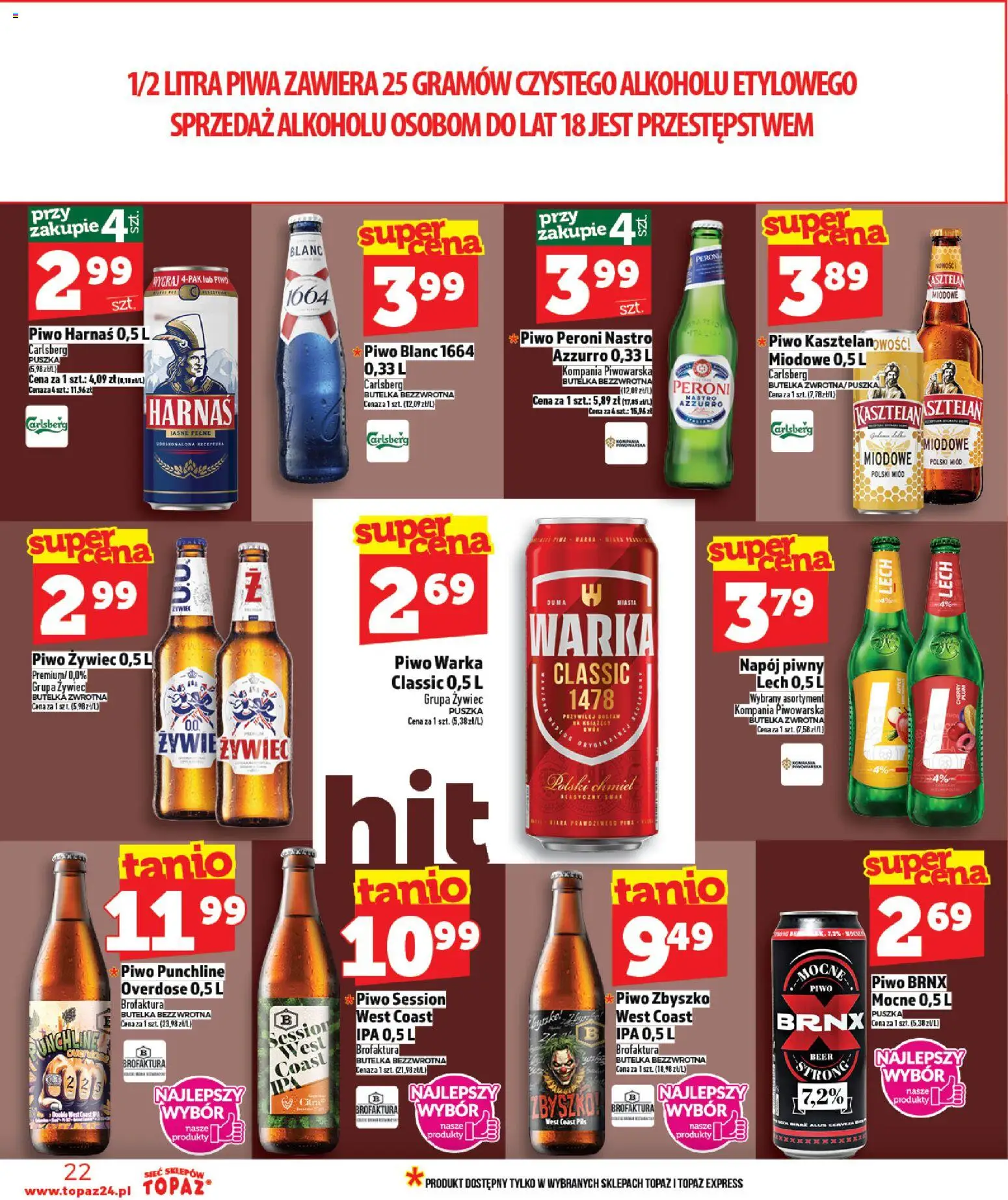 Topaz gazetka - MAZ od 05.03.2026 | Strona: 22 | Produkty: Miód, Warka, Piwo Warka, Harnaś