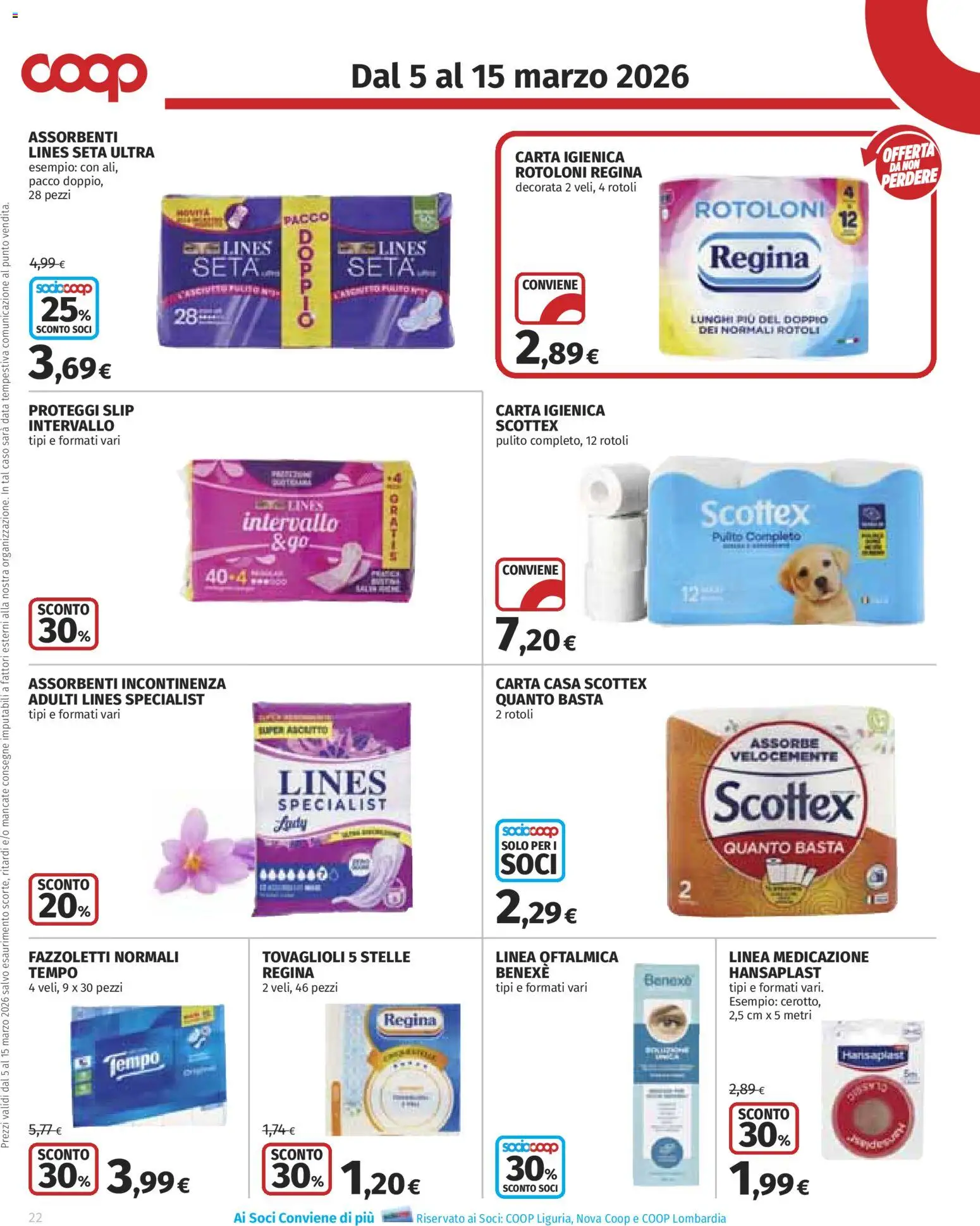 Volantino COOP del 05.03.2026 | Pagina: 22 | Prodotti: Carta igienica, Proteggi slip, Fazzoletti, Slip