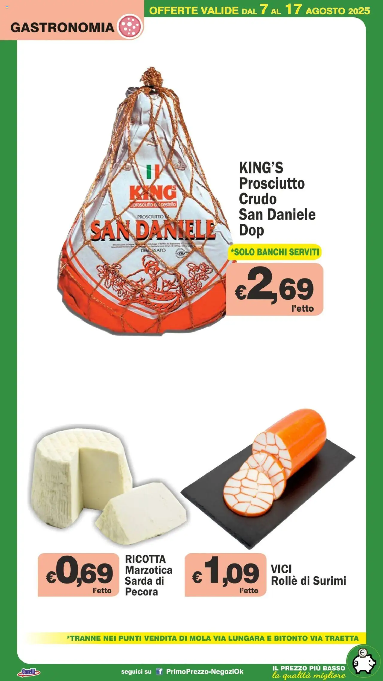 Volantino Primo Prezzo del 07.08.2025 | Pagina: 38 | Prodotti: Prosciutto Crudo, Surimi, Prosciutto, Ricotta