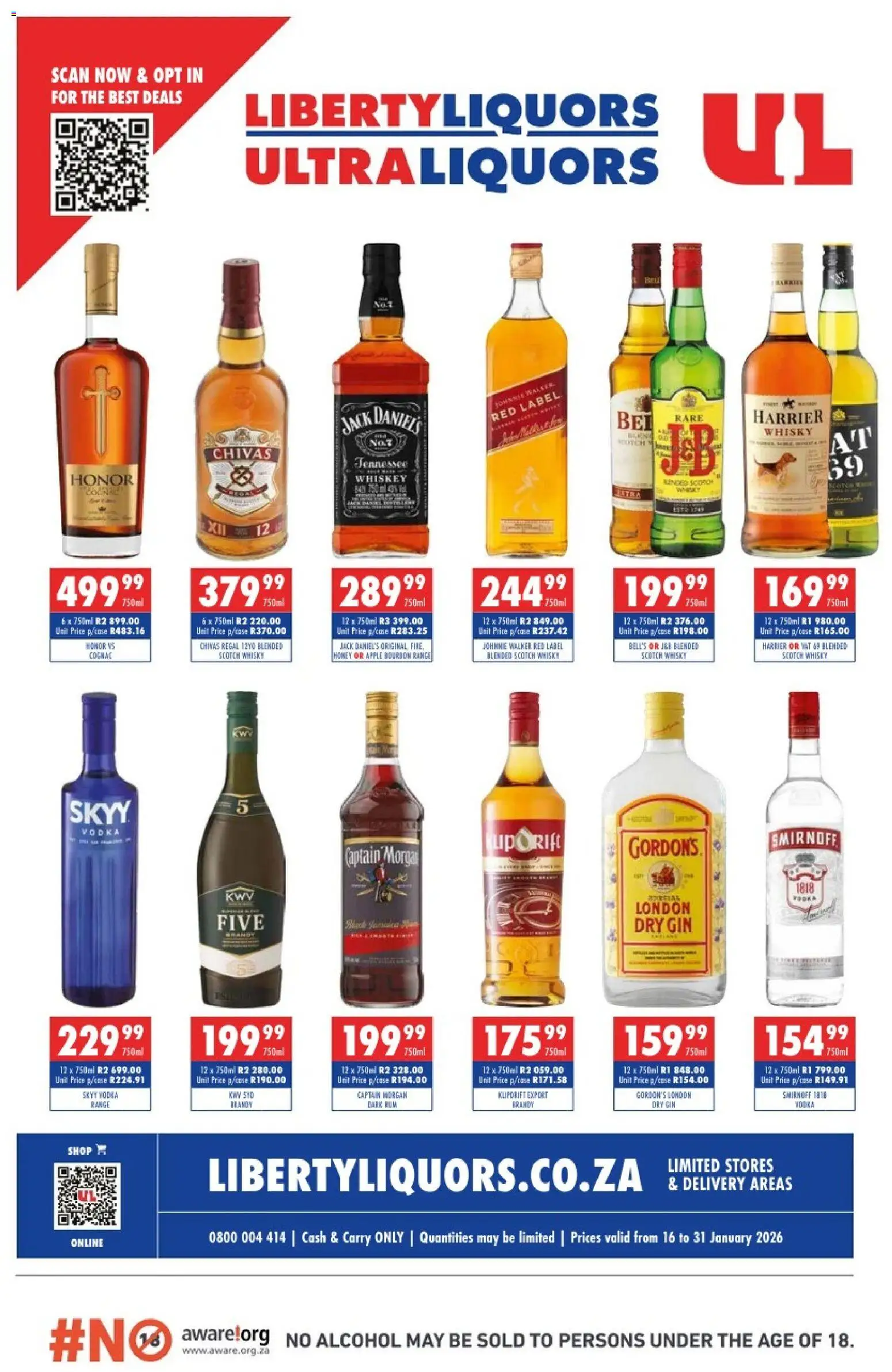 New Ultra Liquors catalogue – valid from 16.01.2026 | Page: 1 | Products: Rum, Gin, Whiskey, Ensalada de quino
