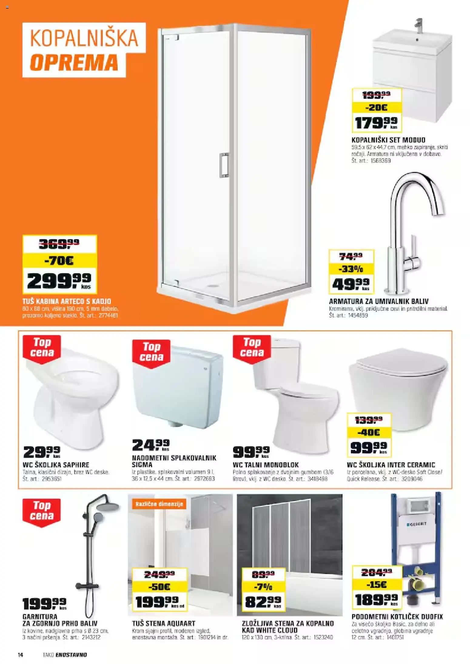 Novi OBI katalog ponudbe – veljaven od 01.10.2025 | Stran: 14 | Izdelki: WC školjka, Tuš kabina, Umivalnik