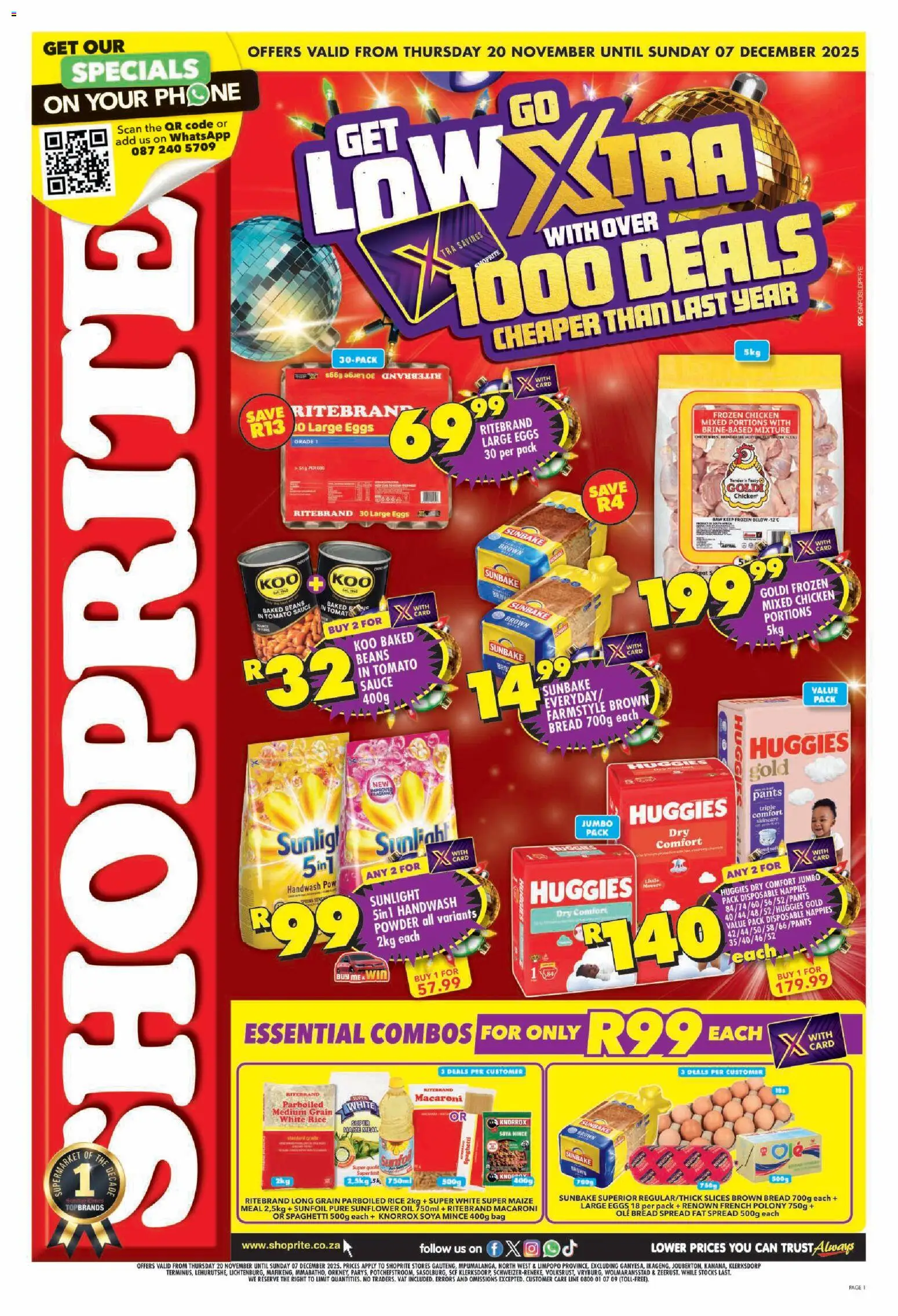 New Shoprite catalogue – valid from 20.11.2025 | Page: 1 | Products: Pants, Beans, Handwash, Chicken