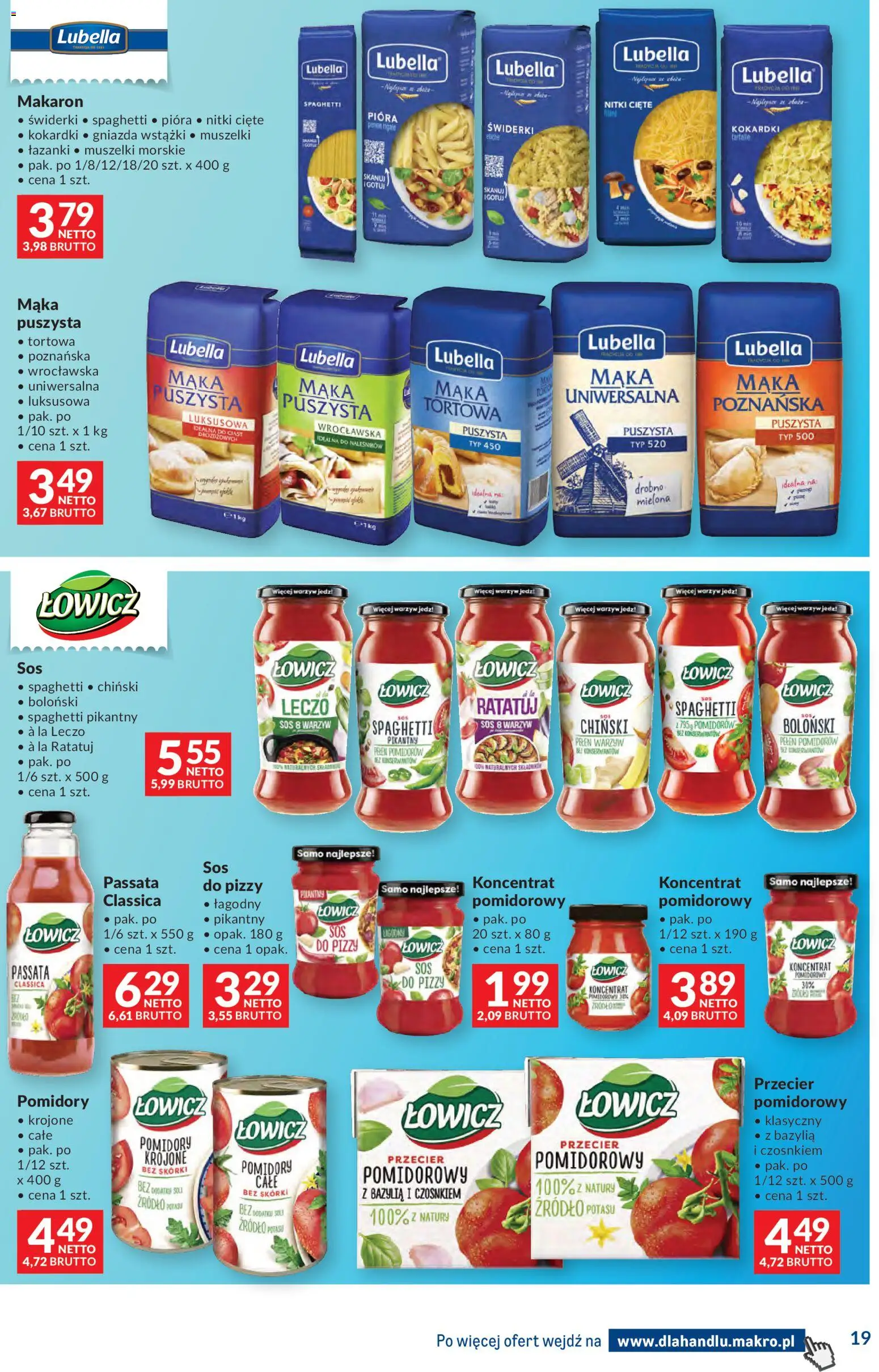 Makro gazetka - Dystrybucja do sklepów od 28.04.2026 | Strona: 19 | Produkty: Makaron spaghetti, Koncentrat pomidorowy, Pomidory, Sos