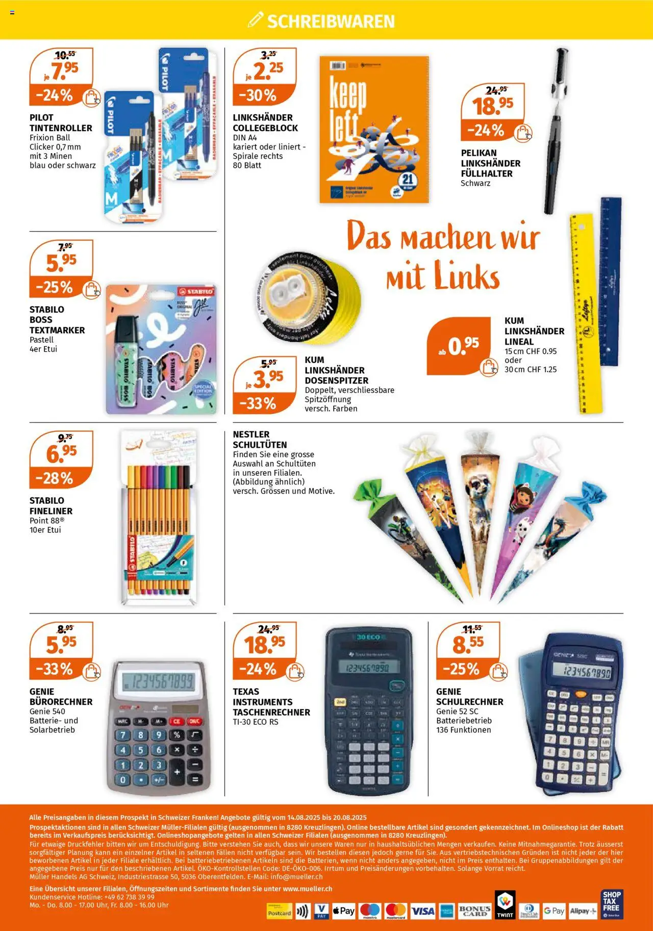 Müller Aktionen ab 14.08.2025 | Seite: 4 | Produkte: Batterie, Notebook, Taschenrechner, Highlighter