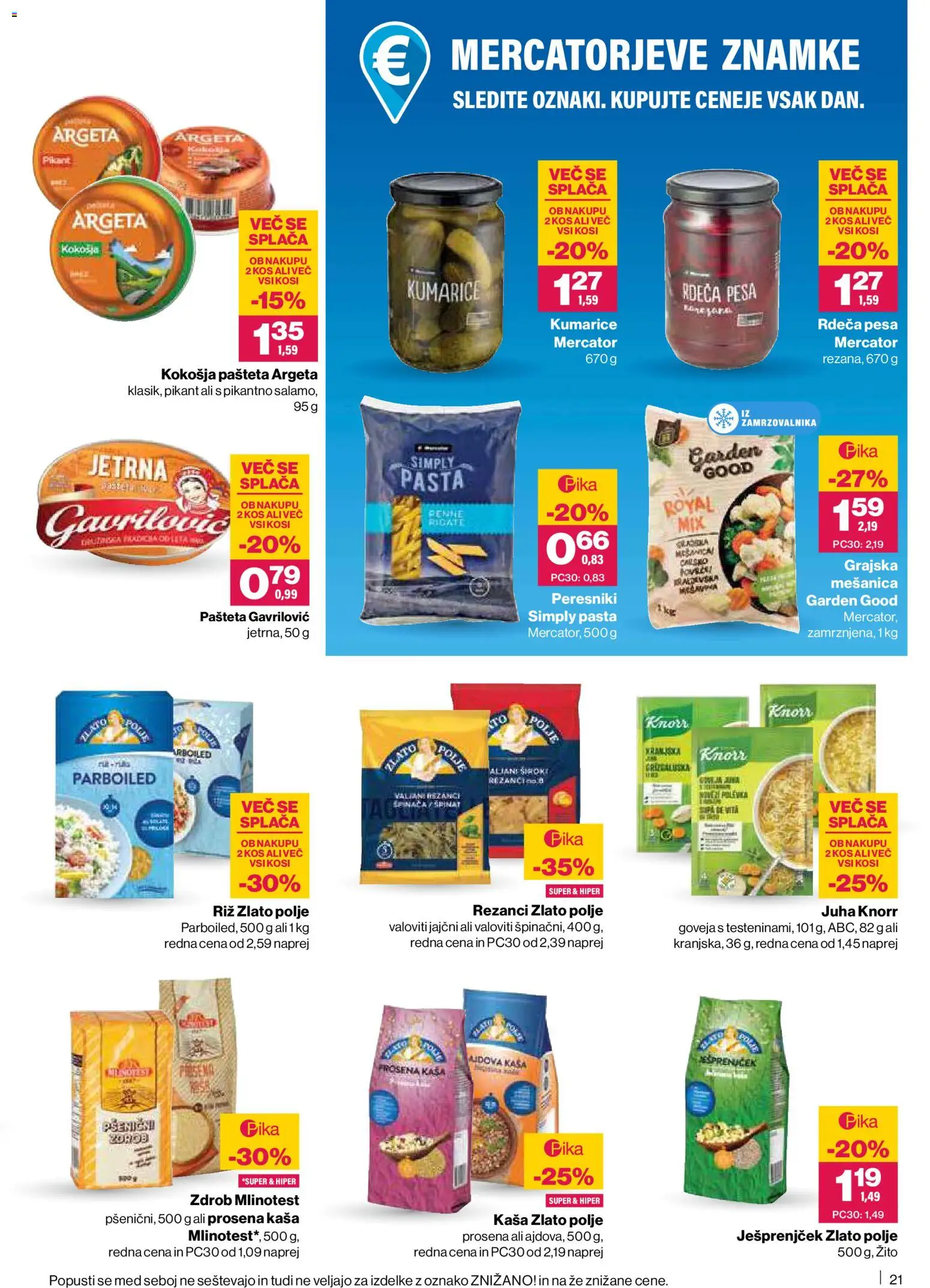 Novi Mercator katalog ponudbe – veljaven od 26.02.2026 | Stran: 21 | Izdelki: Rezanci, Zdrob, Kos, Pesa