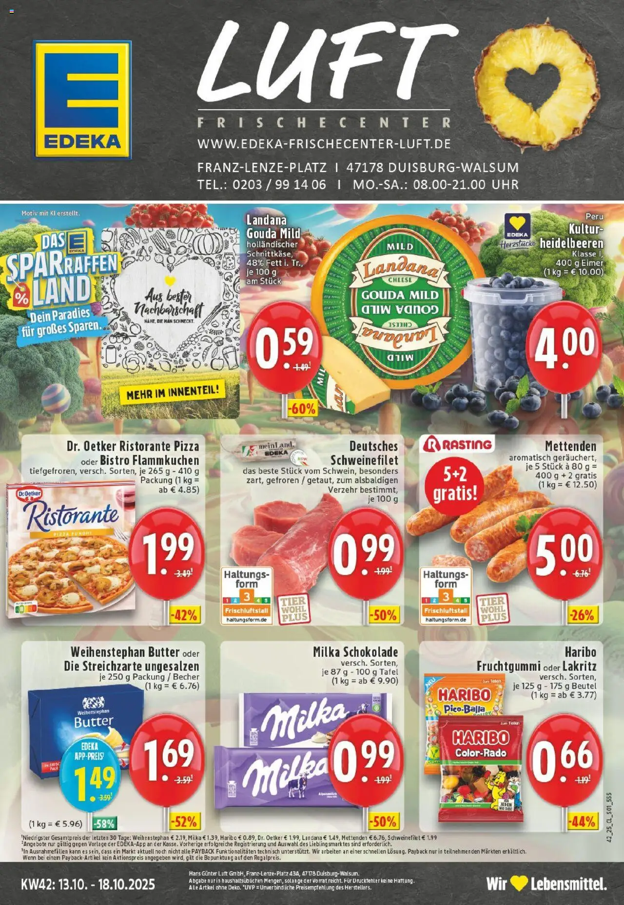 Edeka prospekt Duisburg-Walsum	 – gültig ab 13.10.2025 | Seite: 1 | Produkte: Schokolade, Gouda, Milka, Schweinefilet