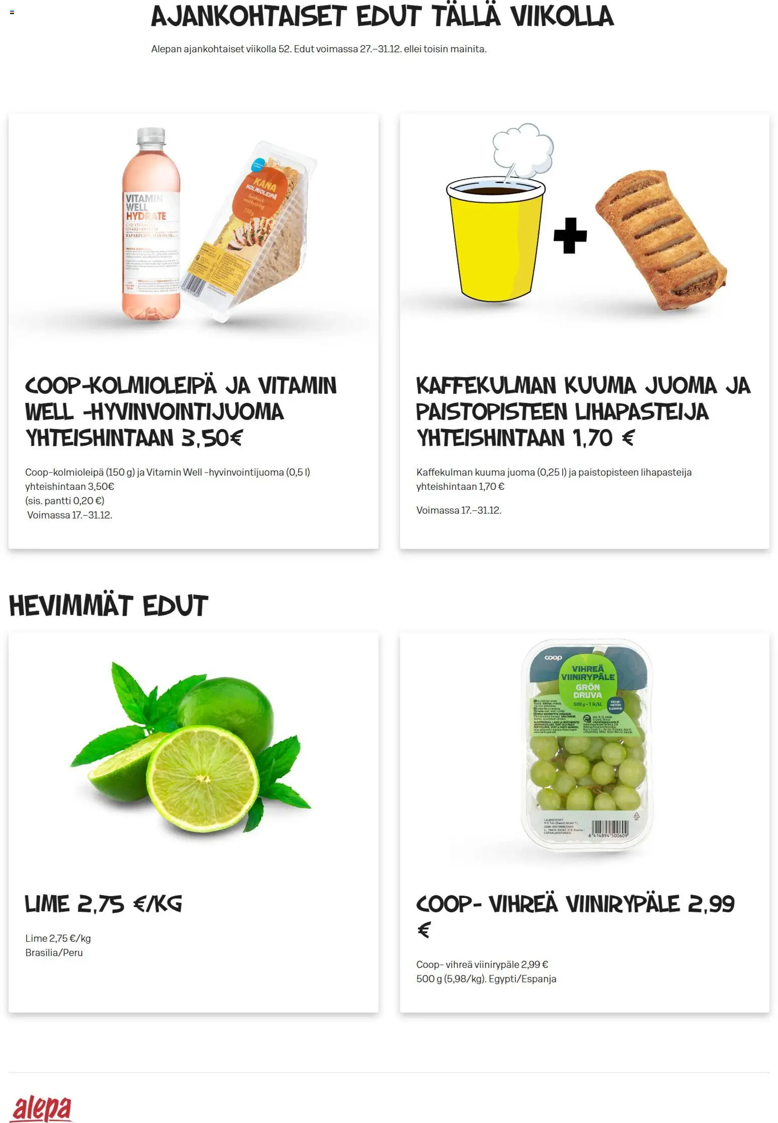 Alepa tarjoukset – voimassa 27.12.2025 alkaen | Sivu: 1 | Tuotteet: Kana