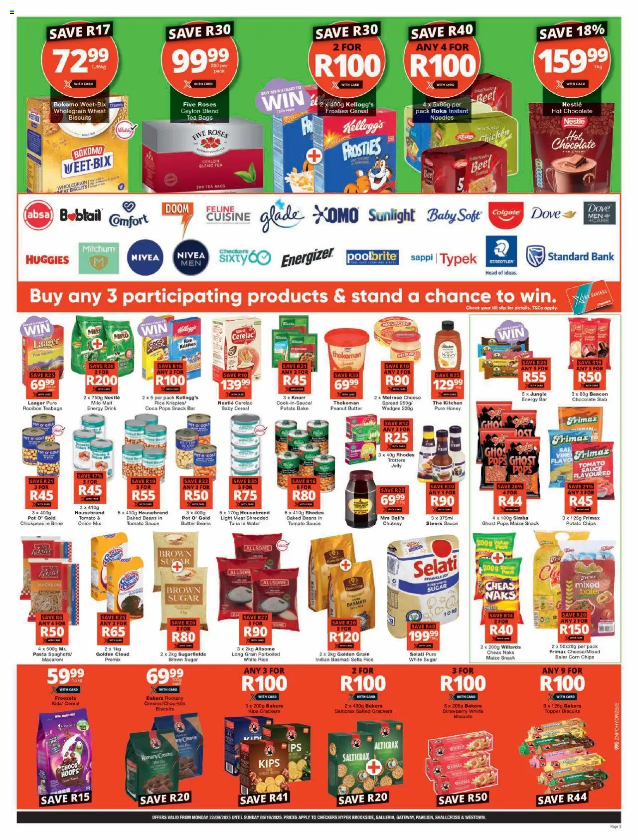 New Checkers catalogue – valid from 22.09.2025 | Page: 3 | Products: Baked beans, Tea, Beef, Pasta