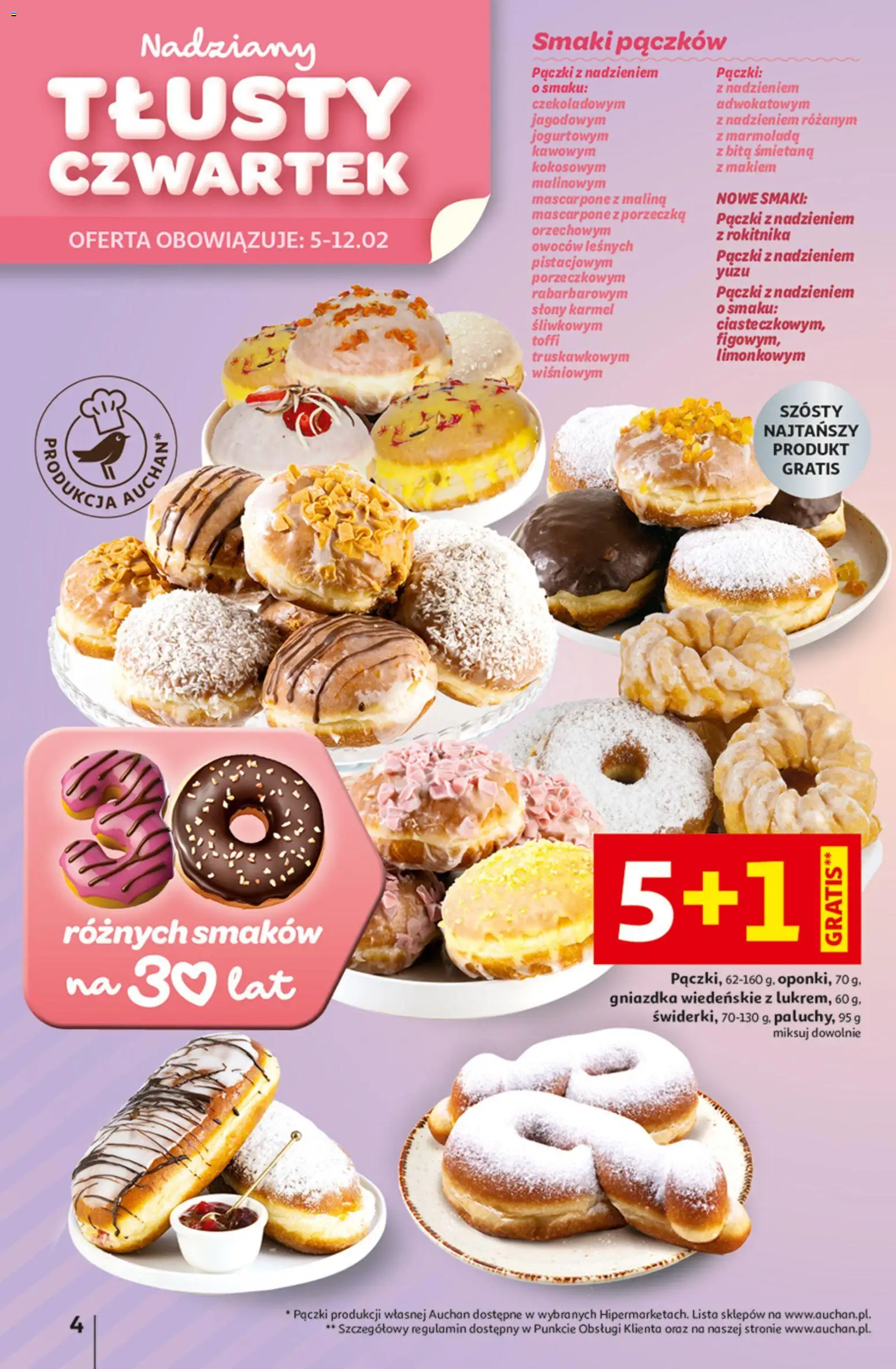 Auchan Gazetka - 30 Lat Hipermarket od 05.02.2026 | Strona: 4 | Produkty: Malina, Pączki, Mascarpone, Śmietana