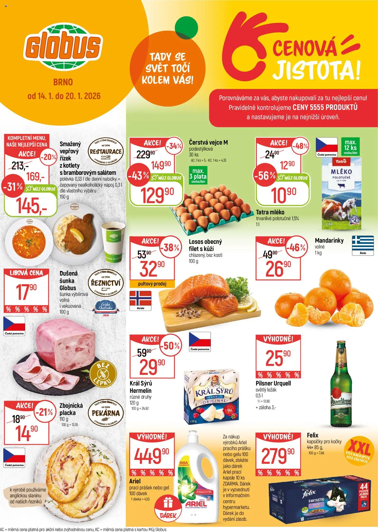 Globus leták - Brno od 14.01.2026 | Strana: 1 | Produkty: Mléko, Kapsle, Hermelín, Pilsner