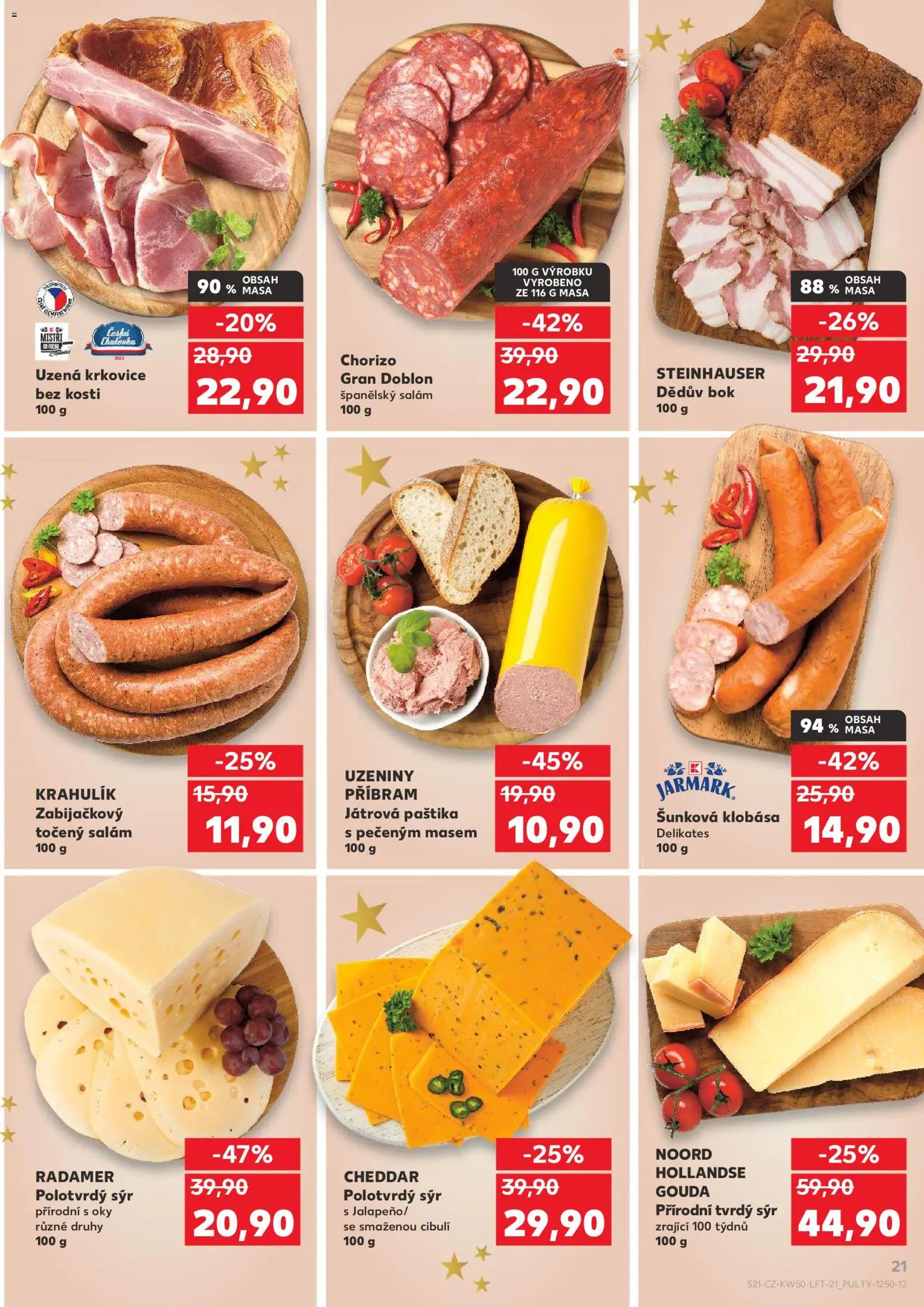 Kaufland leták - Praha 8 od 10.12.2025 | Strana: 21 | Produkty: Salám, Uzeniny, Tvrdý sýr, Uzená krkovice