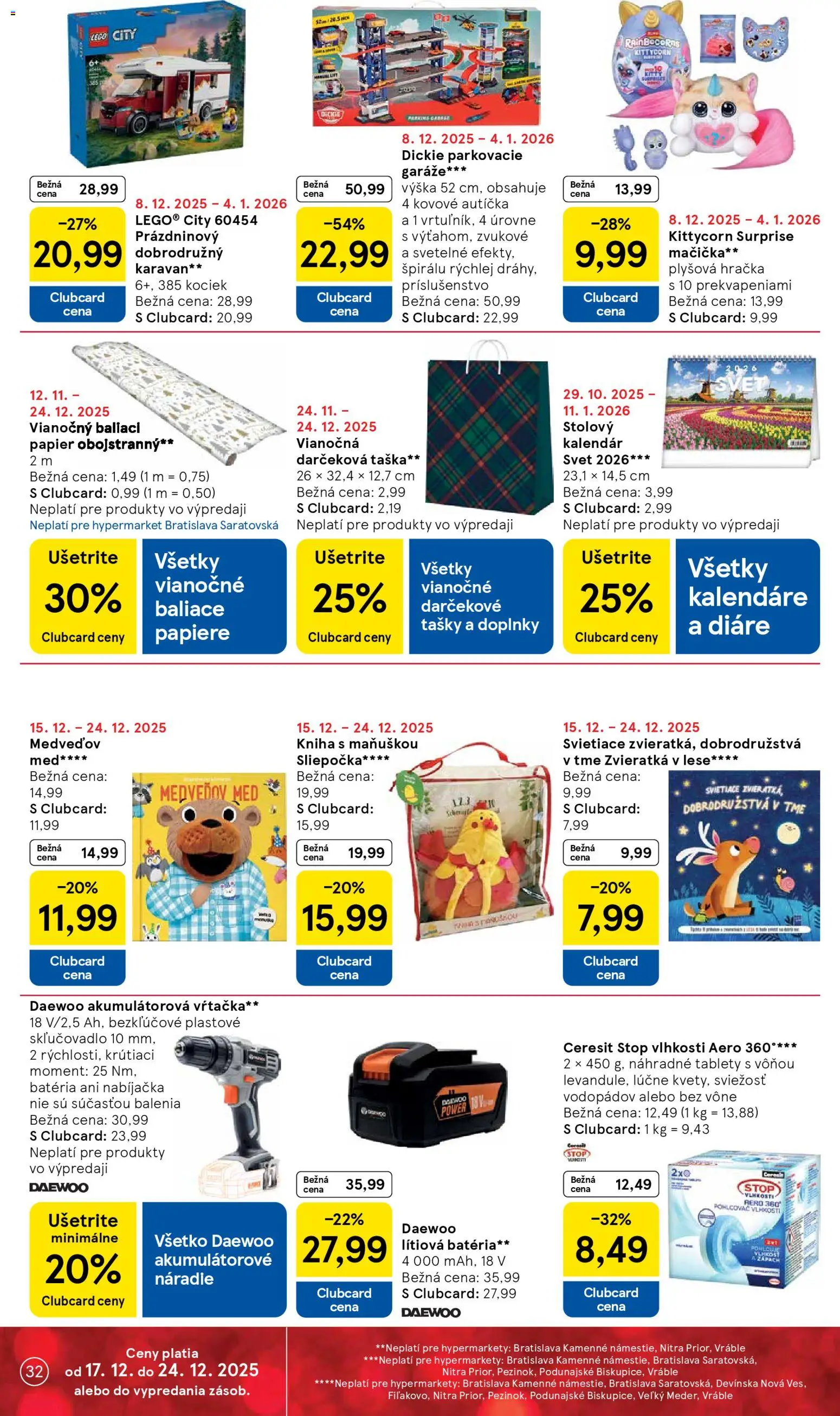 Nové Tesco akcie – leták je platný od 17.12.2025 | Strana: 32 | Produkty: Náradie, Nabíjačka, LEGO, Ceresit