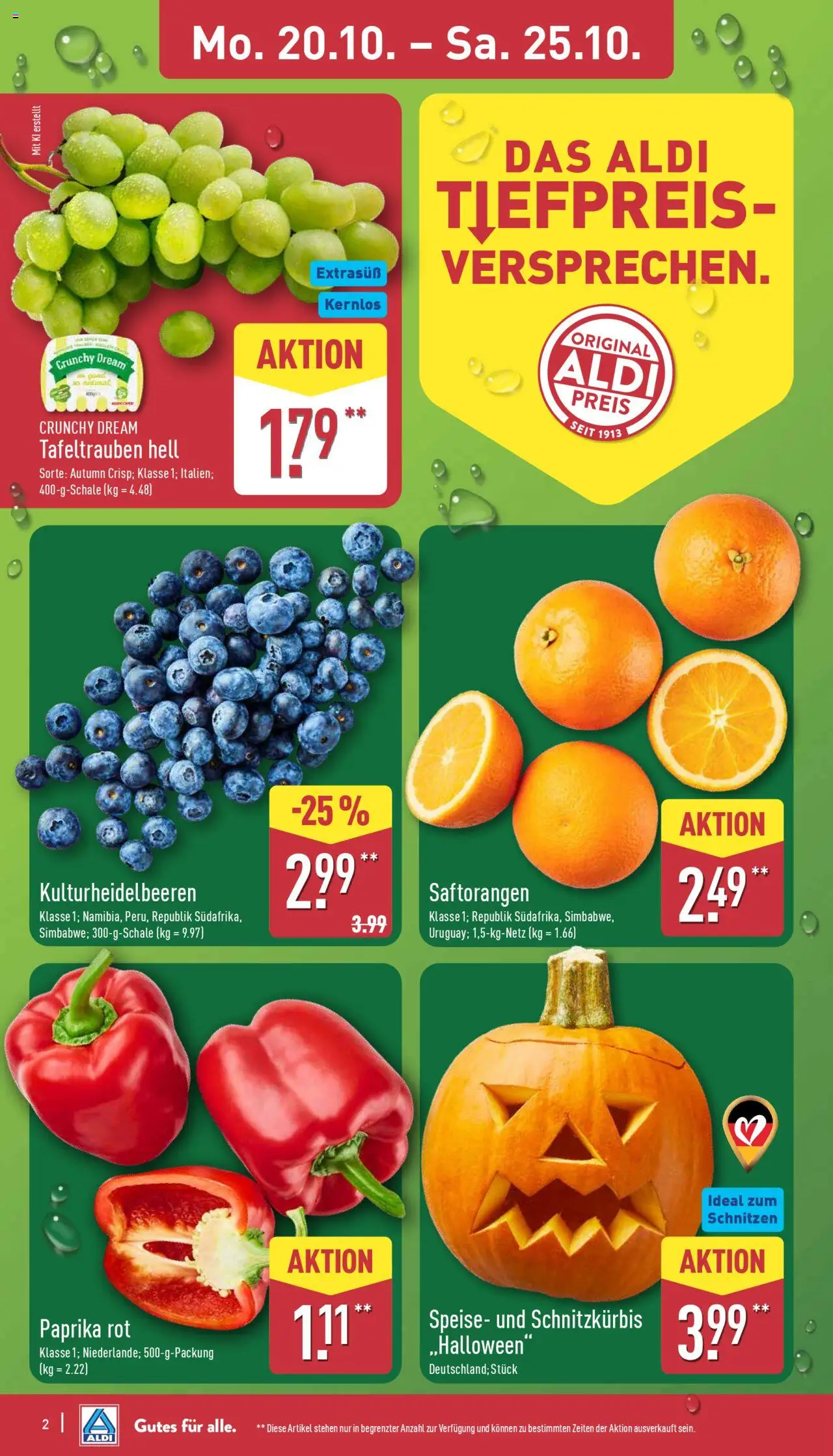 Aldi Prospekt 	 – gültig ab 20.10.2025 | Seite: 2 | Produkte: Paprika rot, Paprika