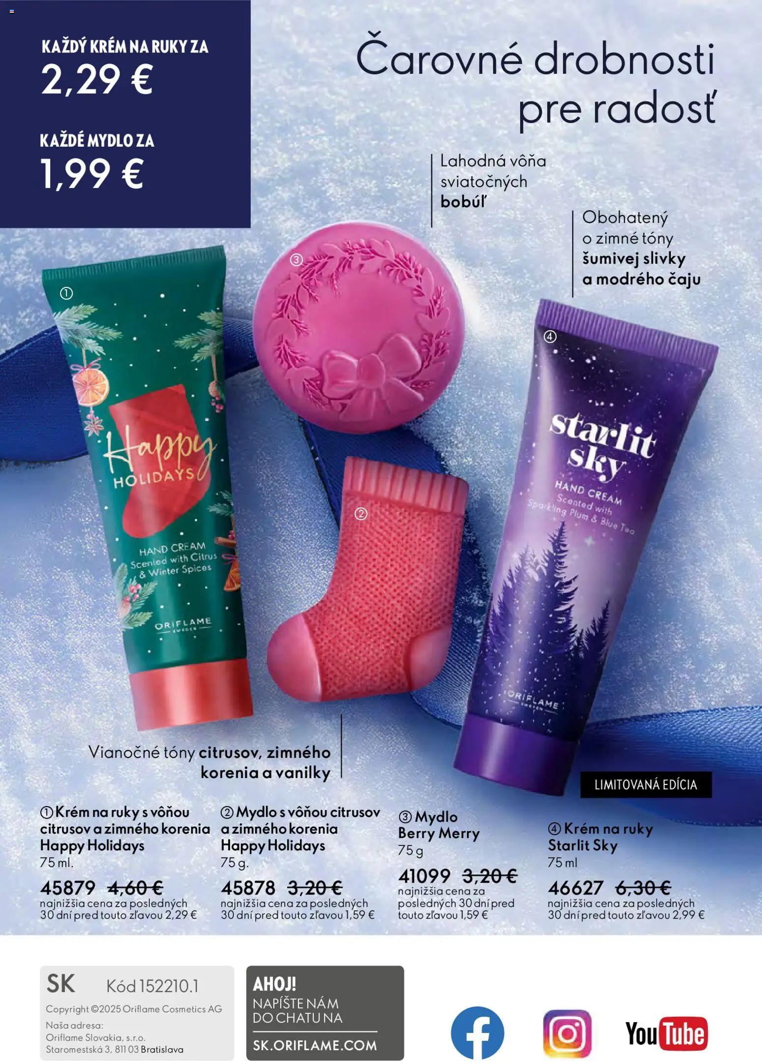 Nové Oriflame akcie – leták je platný od 03.12.2025 | Strana: 164 | Produkty: Krém na ruky, Mydlo, Krém, Slivky