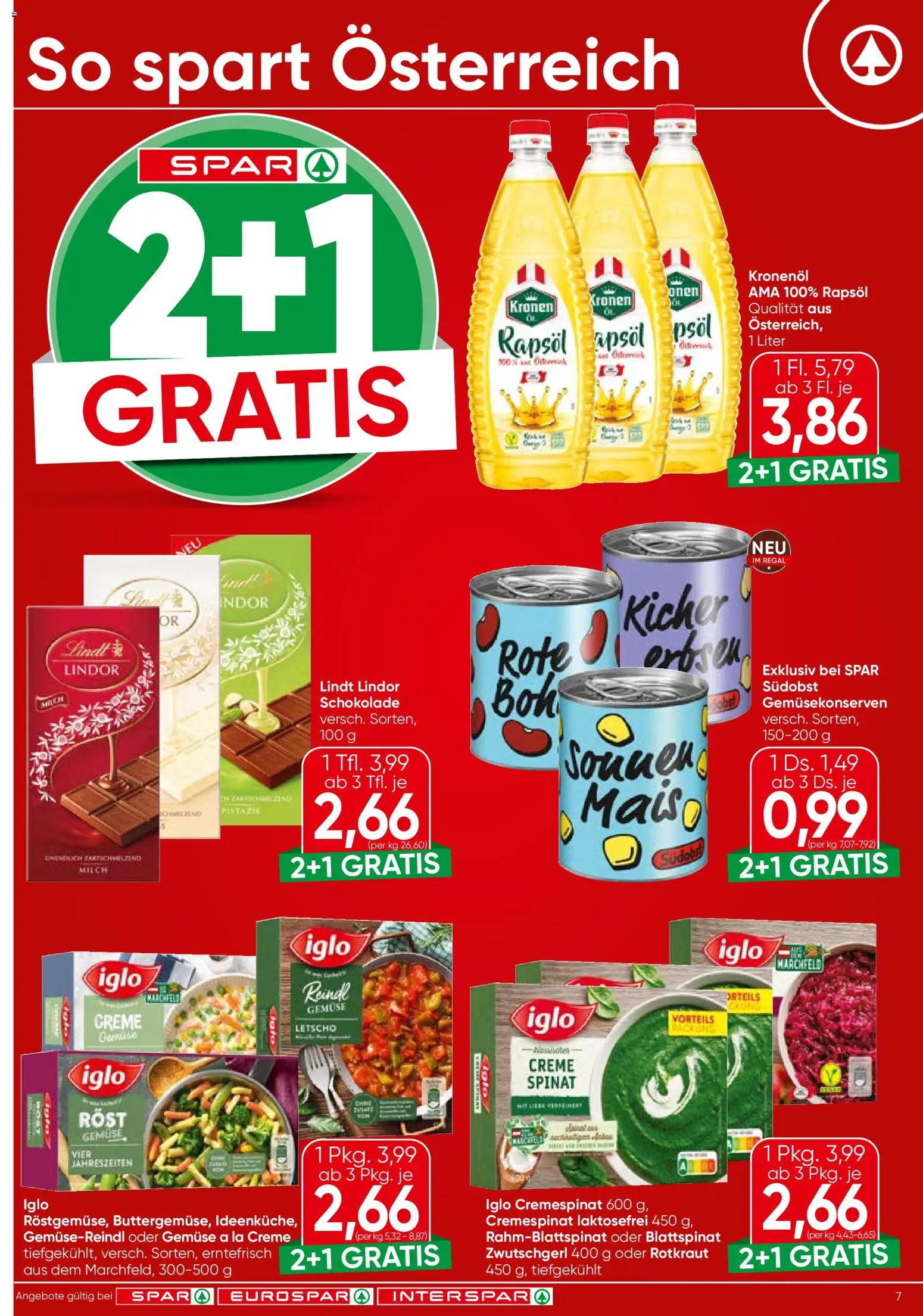 Spar - Burgenland gültig ab 04.12.2025 | Seite: 7 | Produkte: Gemüse, Milch, Creme, Schokolade