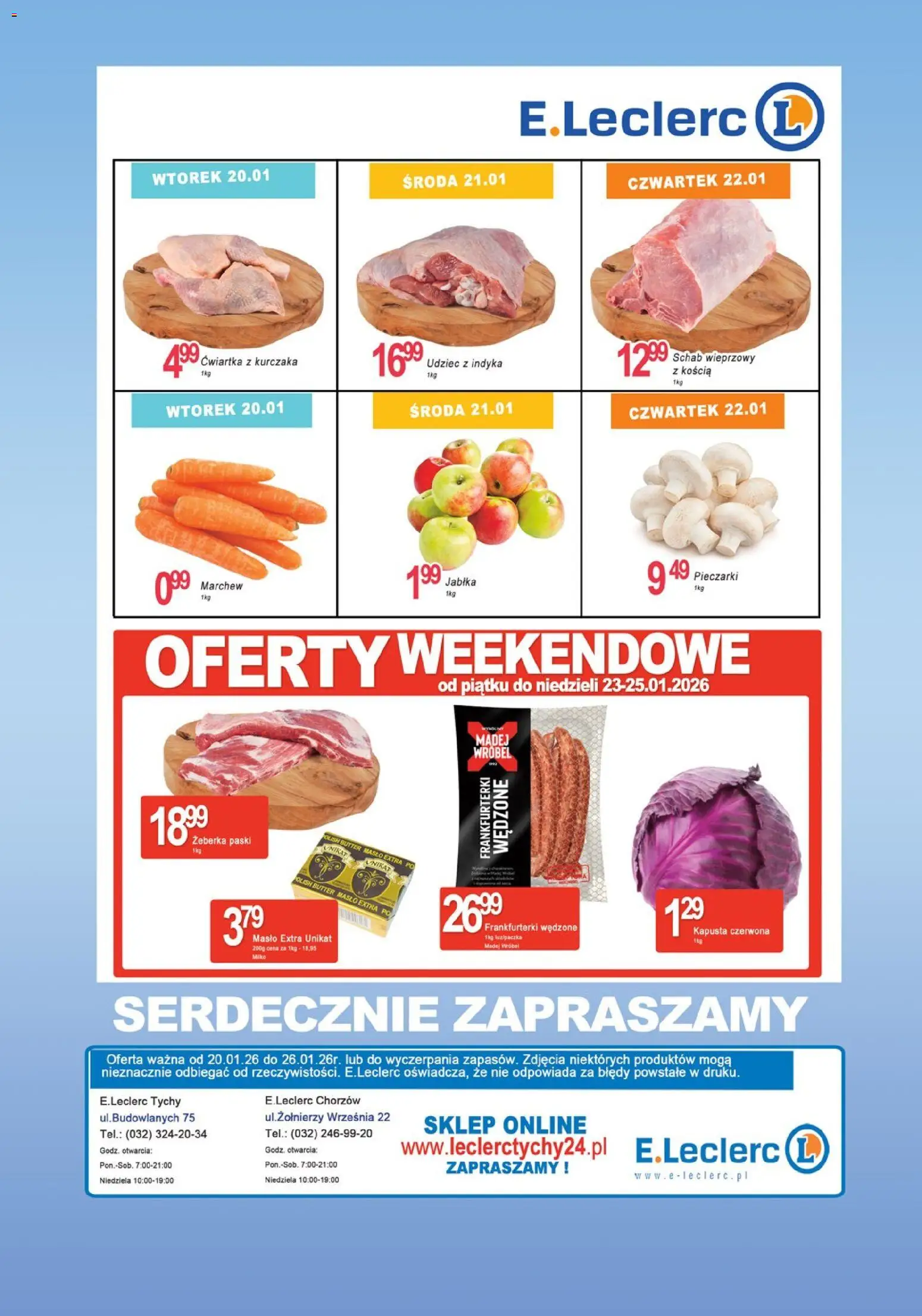 E.Leclerc Gazetka - Tychy od 20.01.2026 | Strona: 8 | Produkty: Pieczarki, Schab, Masło, Jabłka