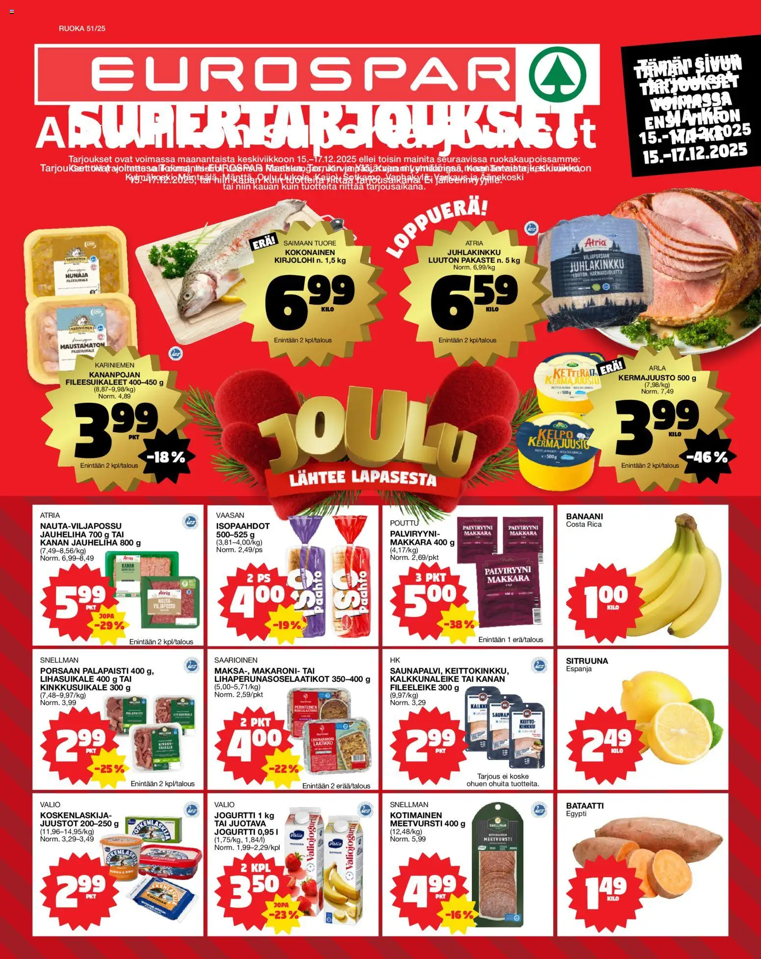 Tokmanni - EUROSPAR – voimassa 15.12.2025 alkaen | Sivu: 1 | Tuotteet: Bataatti, Laatikko, Cheddar, Hunaja
