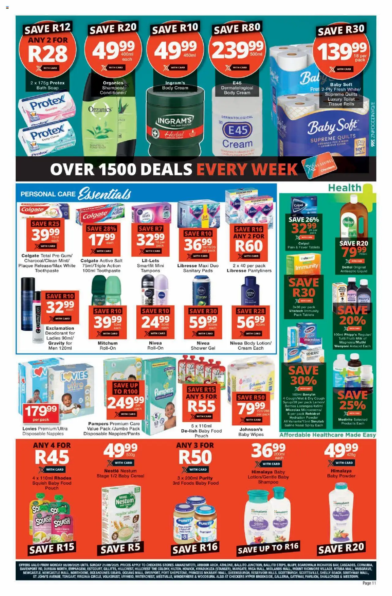 New Checkers catalogue – valid from 08.09.2025 | Page: 11 | Products: Shower, Powder, Fruit, Lotion