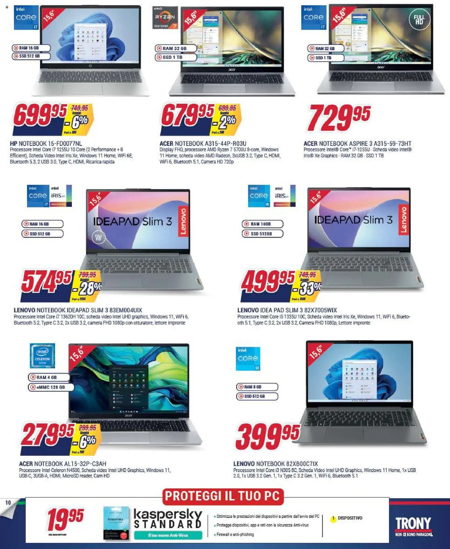 Volantino Trony del 15.01.2026 | Pagina: 10 | Prodotti: Notebook, PC, Video, USB