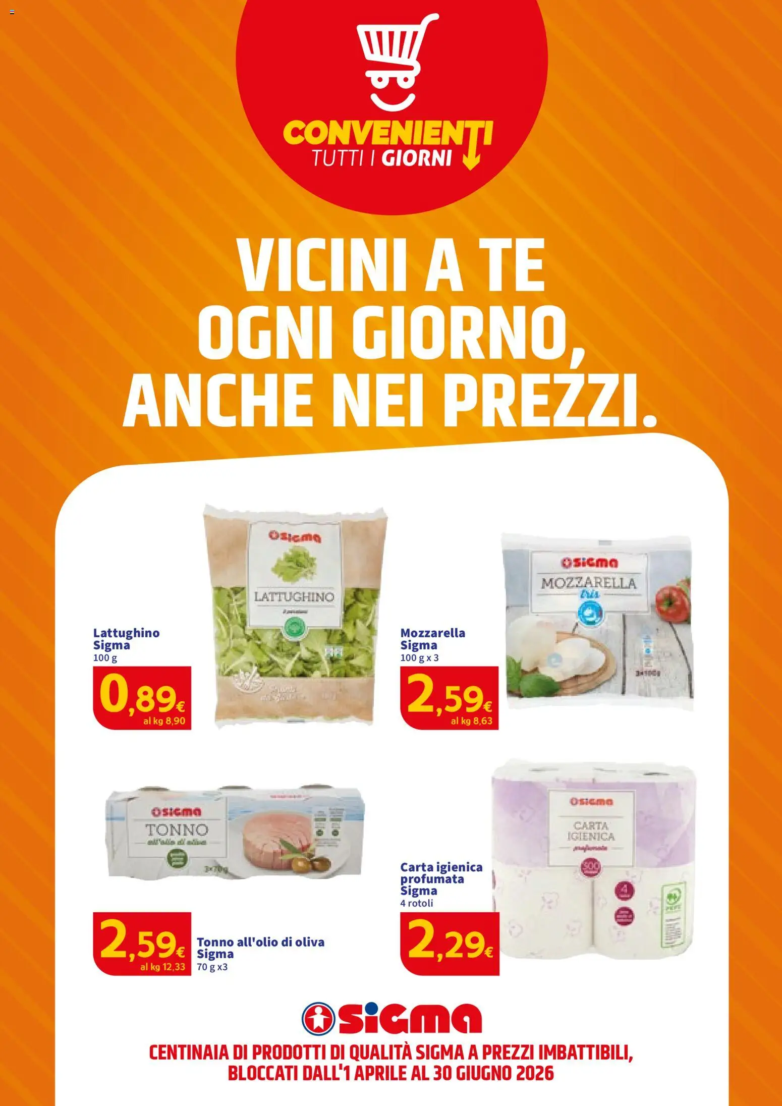 Volantino SIGMA del 01.04.2026 | Pagina: 1 | Prodotti: Carta igienica, Tè, Mozzarella, Tonno