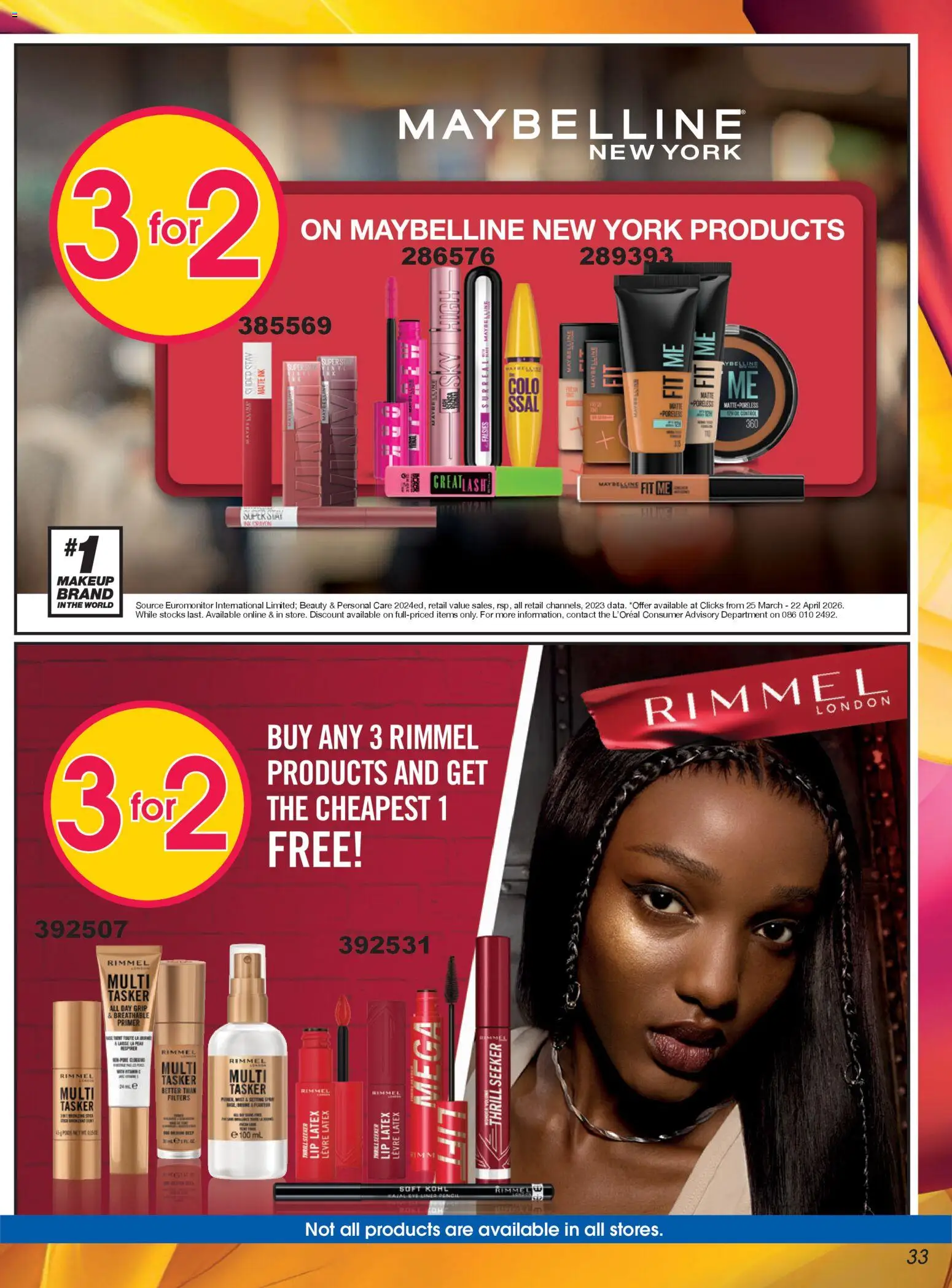 New Clicks catalogue – valid from 25.03.2026 | Page: 33 | Products: Primer, Setting spray, Foundation, Eyeliner