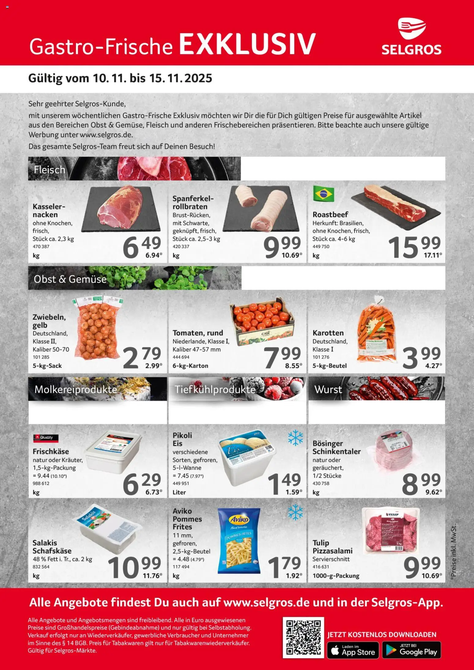 Selgros Gastro Angebote – gültig ab 10.11.2025 | Seite: 1 | Produkte: Pommes, Pommes frites, Roastbeef, Wurst