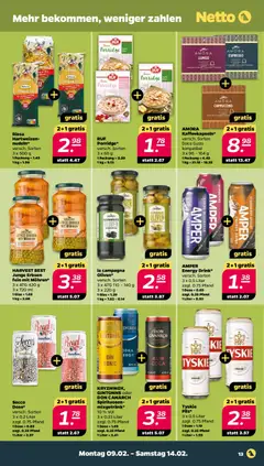 Netto Prospekt 	 ab 09.02.2026 gültig | Seite: 13 | Produkte: Tyskie, Äpfel, Himbeere, Erbsen