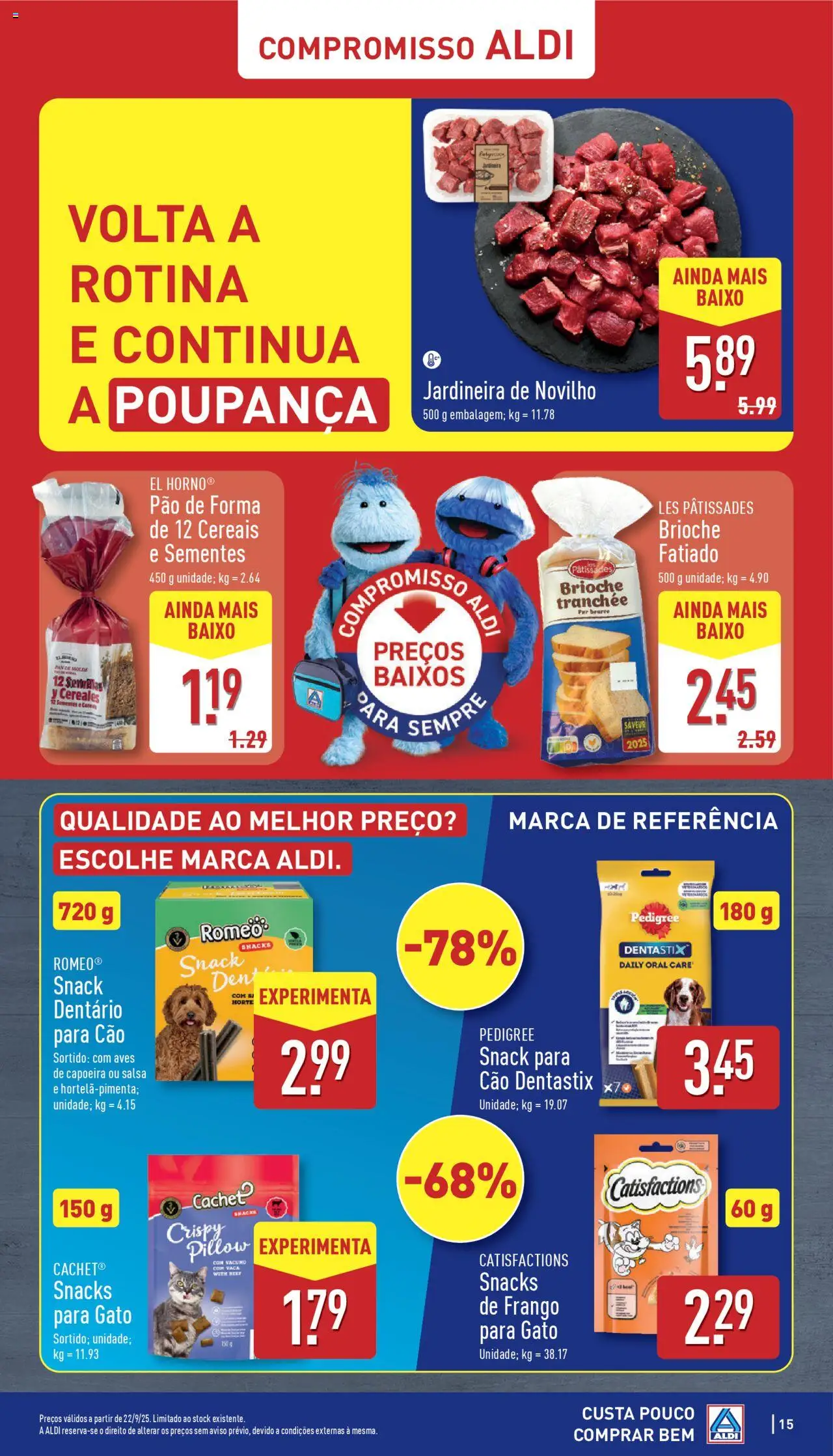 Aldi folheto │ válido de 22.09.2025 | Página: 15 | Produtos: Pão de forma, Frango, Pão, Cereais