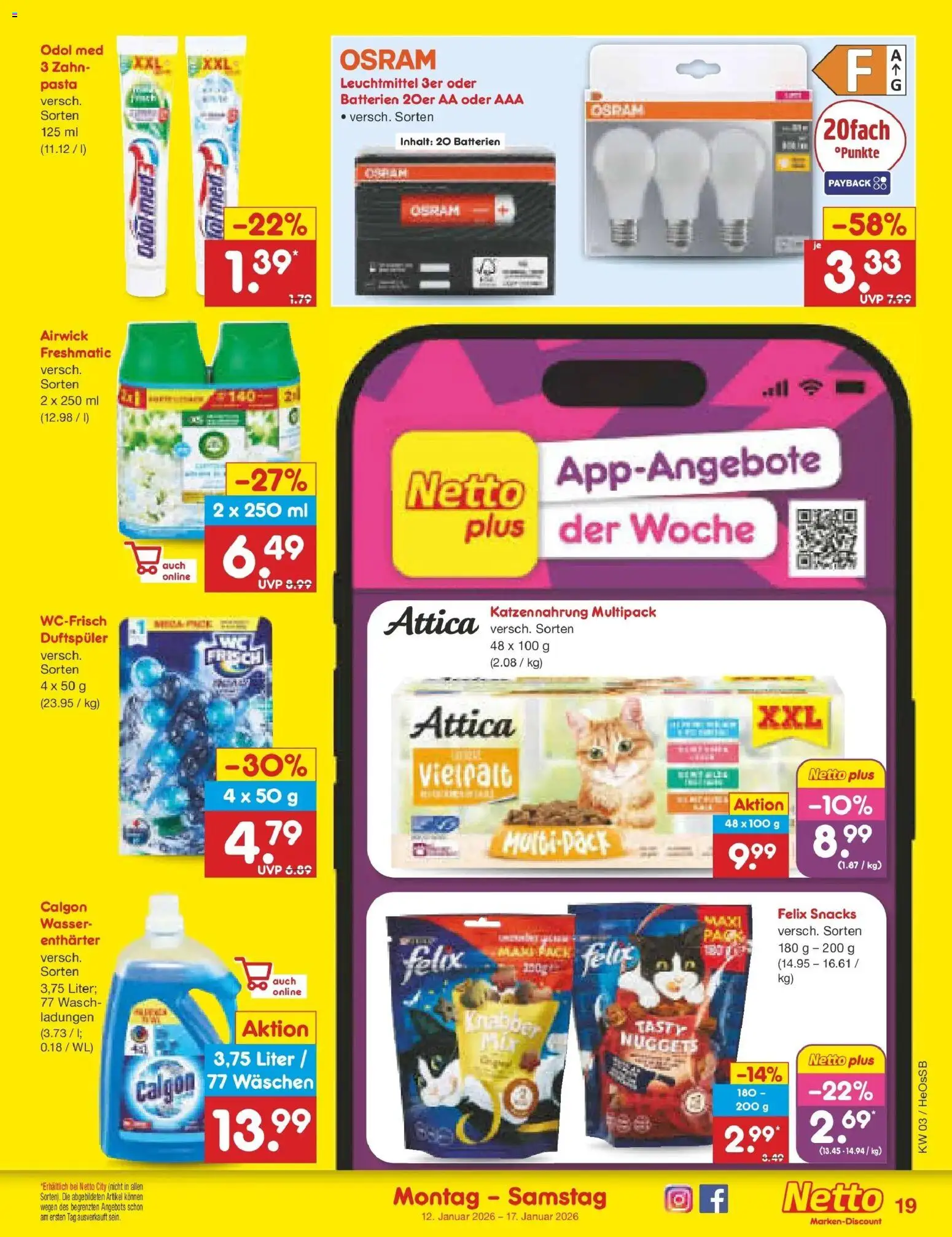 Netto Marken-Discount prospekt Kröpelin	 – gültig ab 12.01.2026 | Seite: 19 | Produkte: Batterien, Wasser, Pasta