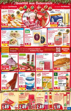 Norma Flugblatt ab 01.12.2025 gültig | Seite: 13 | Produkte: Sahne, Käse, Schweinefleisch, Rindfleisch